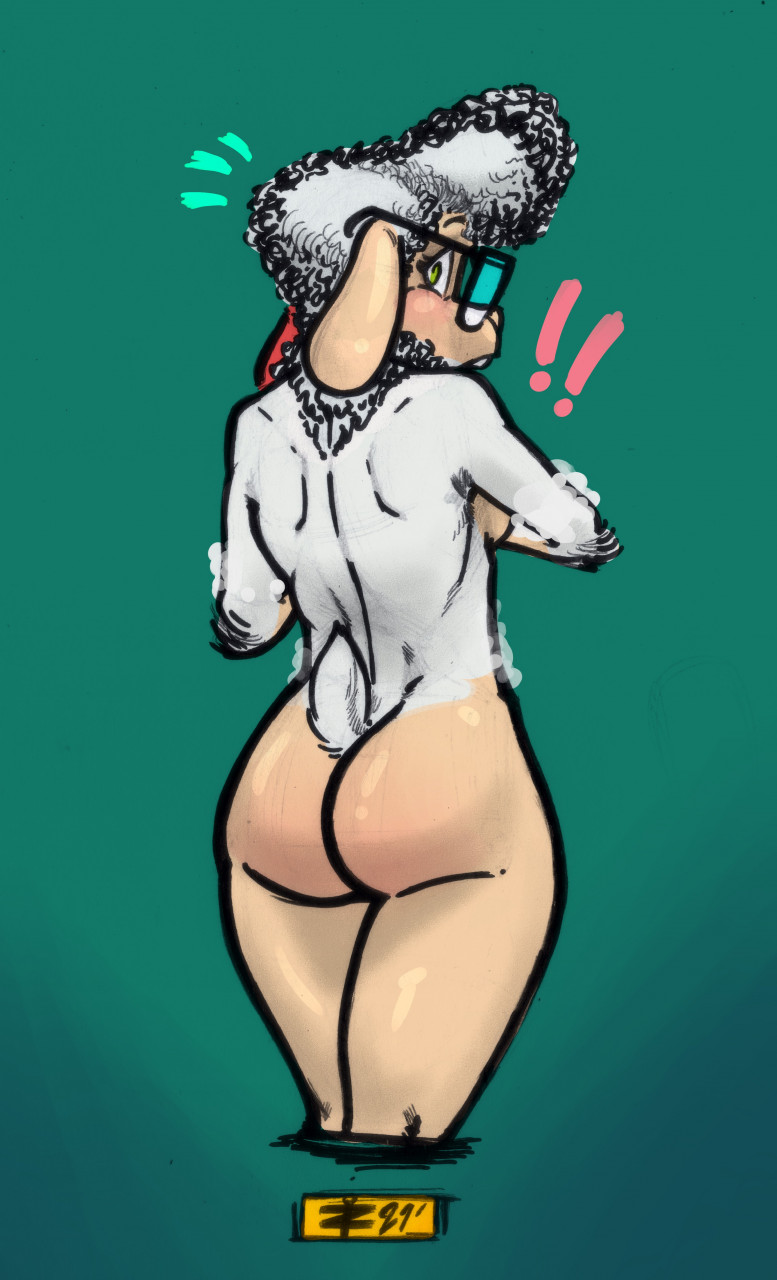 ! 2021 anthro ass blush bovid caprine dawn_bellwether digital_media_(artwork) disney eyewear female floppy_ears fur glasses green_eyes hair hi_res looking_back mammal nude open_mouth pink_nose rough_sketch sheep short_tail shy solo surprise teeth white_body white_fur white_hair yourfavoritelemonade zootopia zootropolis