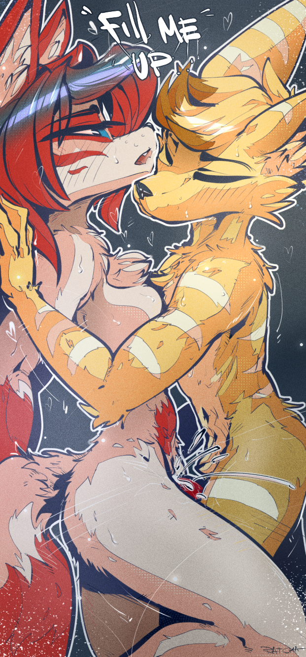 anthro blonde_hair blue_eyes bodily_fluids breasts canid canine chest_tuft closed_eyes cum cum_in_pussy cum_inside cum_request cumshot duo ejaculation explicitly_stated_consent female female_penetrated fur genital_fluids hair hi_res lombax male male/female male_penetrating male_penetrating_female mammal penetration penile penile_penetration penis_in_pussy ratcha ratchet_and_clank red_hair sex sony_corporation sony_interactive_entertainment sweat tuft vaginal_penetration vaginal_penetration white_body white_fur yellow_body yellow_fur