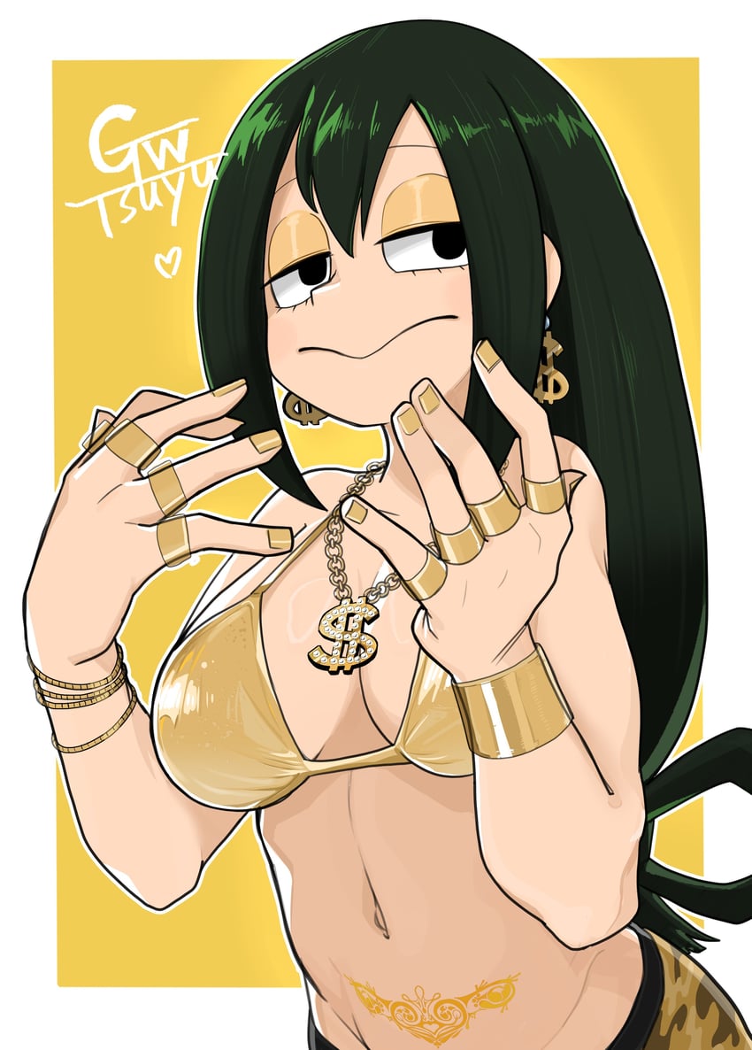 1girls, bikini, female, golden bikini, my hero academia, shinsutebachi, solo, tsuyu asui