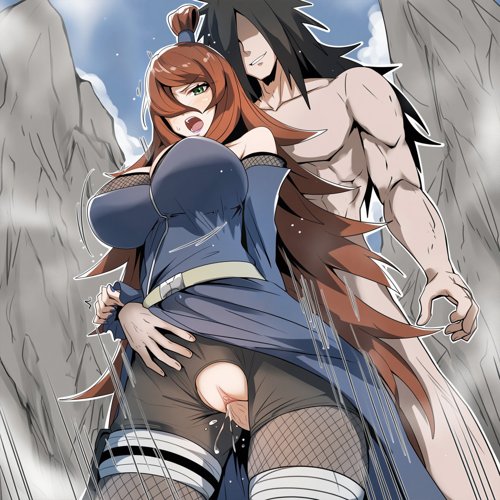 1boy, 1girls, absurd res, absurdres, ai generated, angry, angry face, ass, bent over, blush, breasts, brown hair, clenched teeth, closed eyes, closed mouth, clothed, clothed female nude male, color, competitive intercourse, competitive sex, conjugal slavery, curvy, darklust, deep penetration, doggy style, doggy style position, edo tensei, evil grin, evil smile, faceless male, female, grabbing, grin, hetero sex, heterosexual, hi res, high resolution, highres, human, large breasts, male, mei terumi, mizukage, motion blur, motion lines, muscular, muscular male, naruto, naruto (series), naruto shippuden, naughty face, novelai, open mouth, outdoors, parted lips, pussy, seductive, seductive look, seductive smile, self upload, sex, sex from behind, slim waist, smile, speed lines, stockholm syndrome, straight, sweat, tagme, taller male, terumi mei, uchiha madara, uncensored, vaginal insertion, vaginal penetration, war