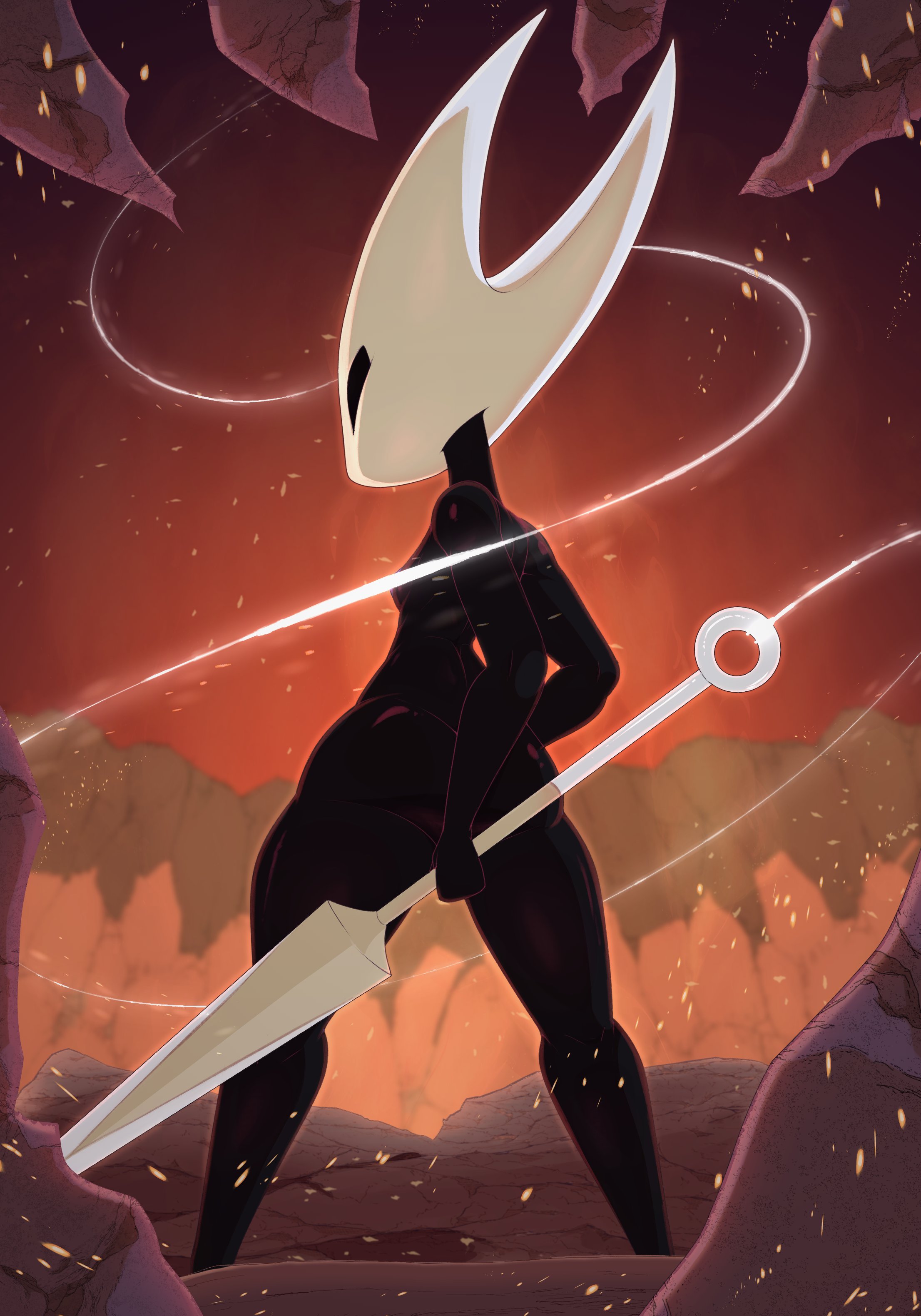 1girls, ass, bigdon1992, black skin, breasts, female, hollow knight, hollow knight: silksong, hornet (hollow knight), nude, small breasts, solo, thick thighs