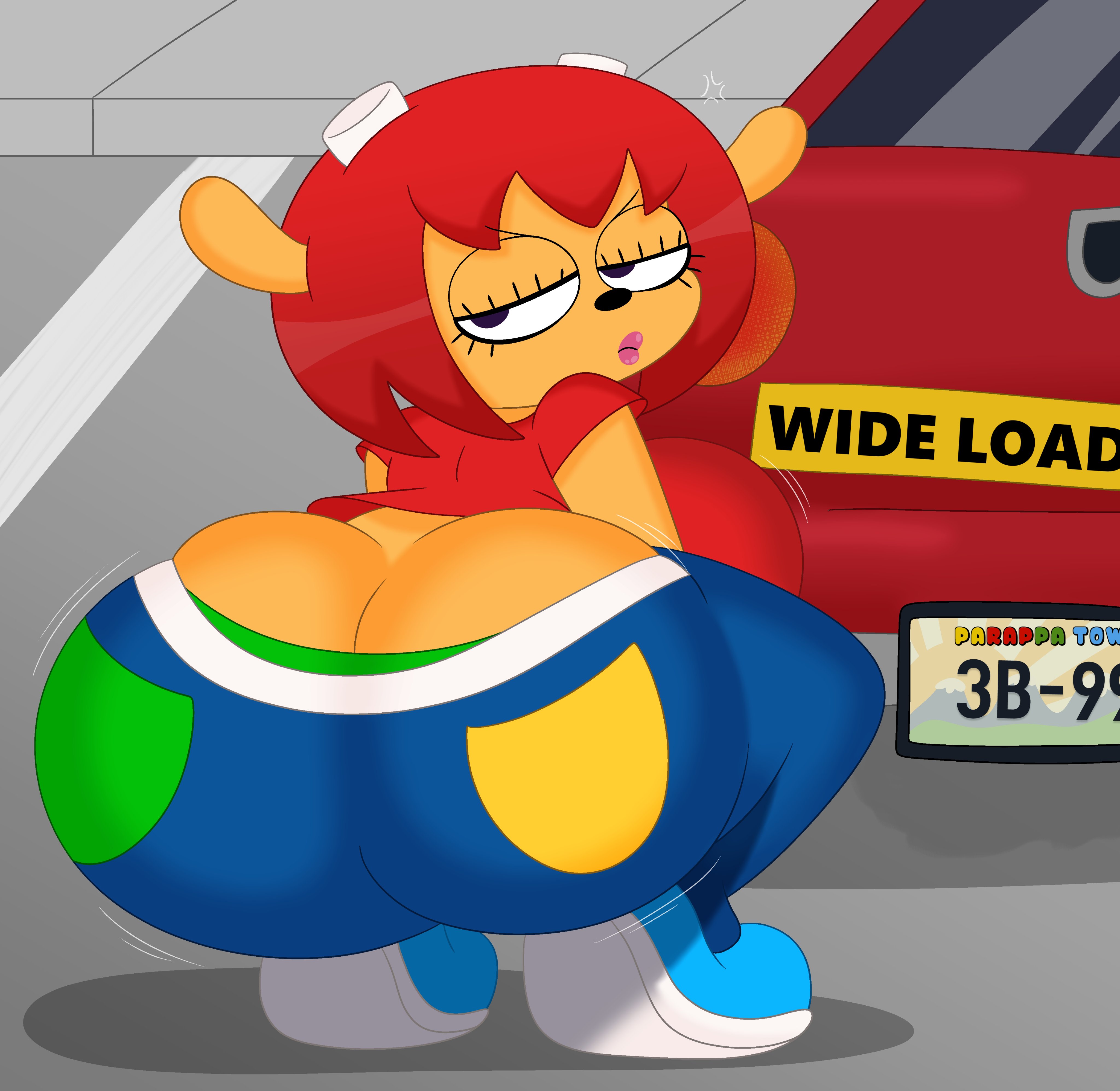3barts, ass, ass cleavage, ass crack, big ass, butt crack, japan studio, lammy (um jammer lammy), lammy lamb, looking at viewer, looking back, panties, parappa the rapper, sony, sony corporation, sony interactive entertainment, squatting, um jammer lammy