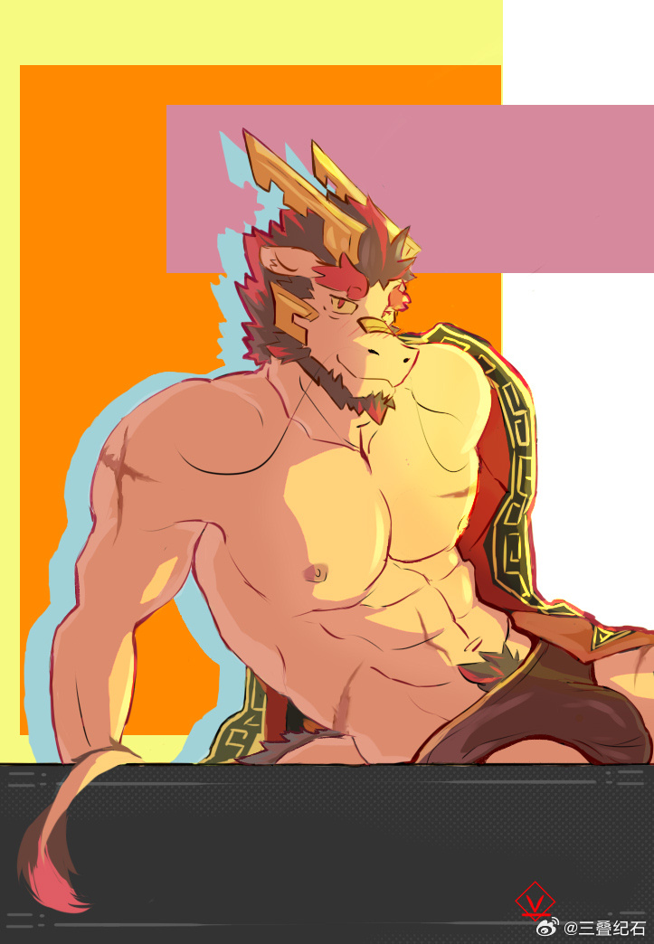 anthro arm_scar asian_clothing band-aid bandage bandage_on_face bandage_on_nose bulge chinese_clothing clothing dialogue_box dragon east_asian_clothing eastern_dragon emperor facial_hair hair hanfu lex41545744 looking_at_viewer male muscular muscular_anthro muscular_male mythological_creature mythological_scalie mythology nipples pattern_background red_eyes red_hair royalty scalie scar simple_background smile smiling_at_viewer solo tail tarjumdad_(threefold_recital) threefold_recital_(game) underwear visual_novel_interface
