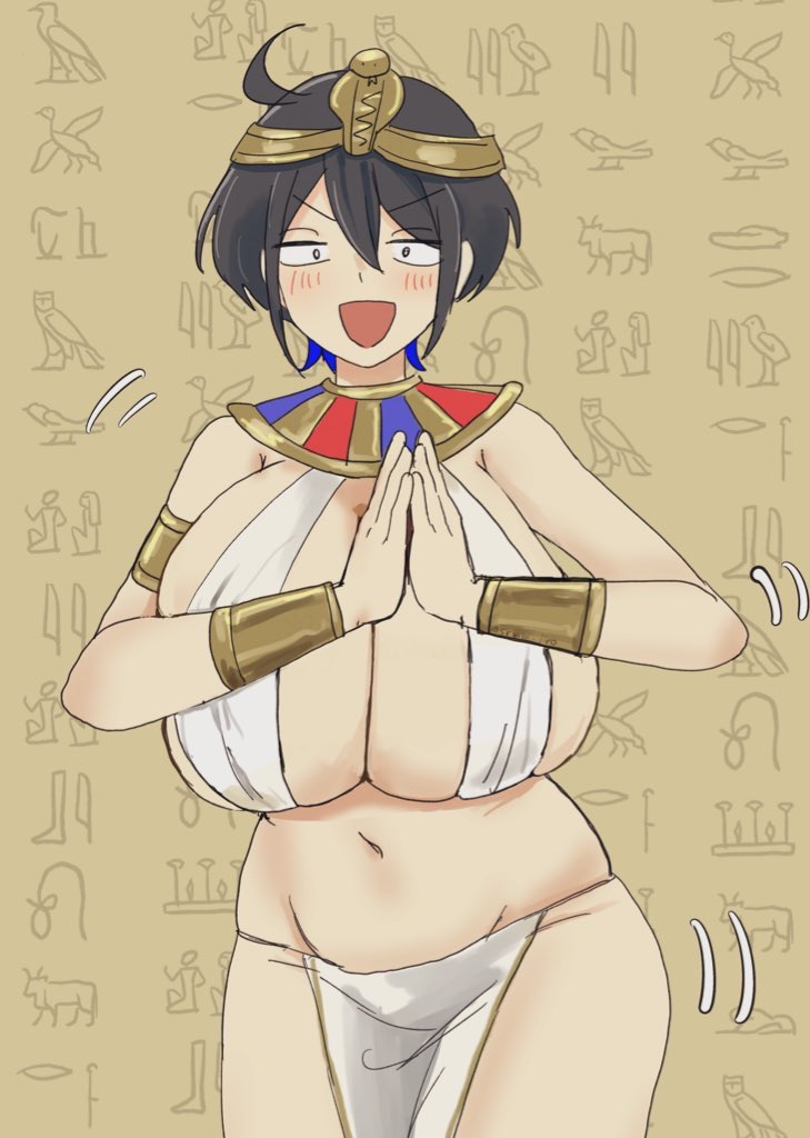 30th video rentals, big breasts, black hair, breasts, breasts bigger than head, cleavage, dancing, egyptian clothes, enormous breasts, female, hips, huge breasts, indie virtual youtuber, kataochi chuuko, large breasts, looking at viewer, mob face, nakako kataochi, short hair, smile, srmm jiro, top heavy, virtual youtuber, vtuber, wide hips