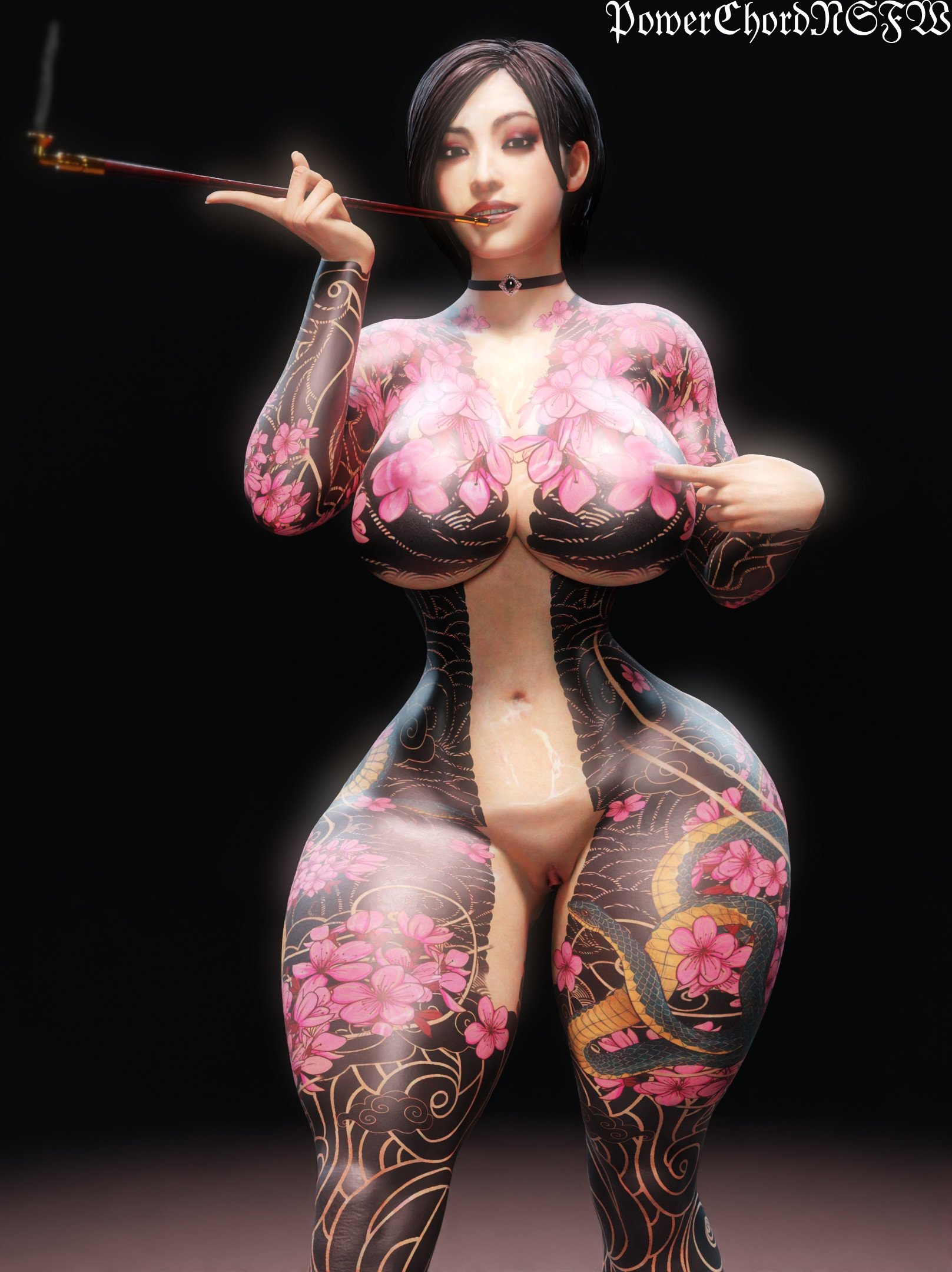 3d, ada wong, ass, big ass, big breasts, breasts, female, ink, muscular, muscular female, powerchordnsfw, resident evil, tattoo, tattoos, tattoos everywhere, thick thighs, voluptuous, voluptuous female, yakuza tattoo