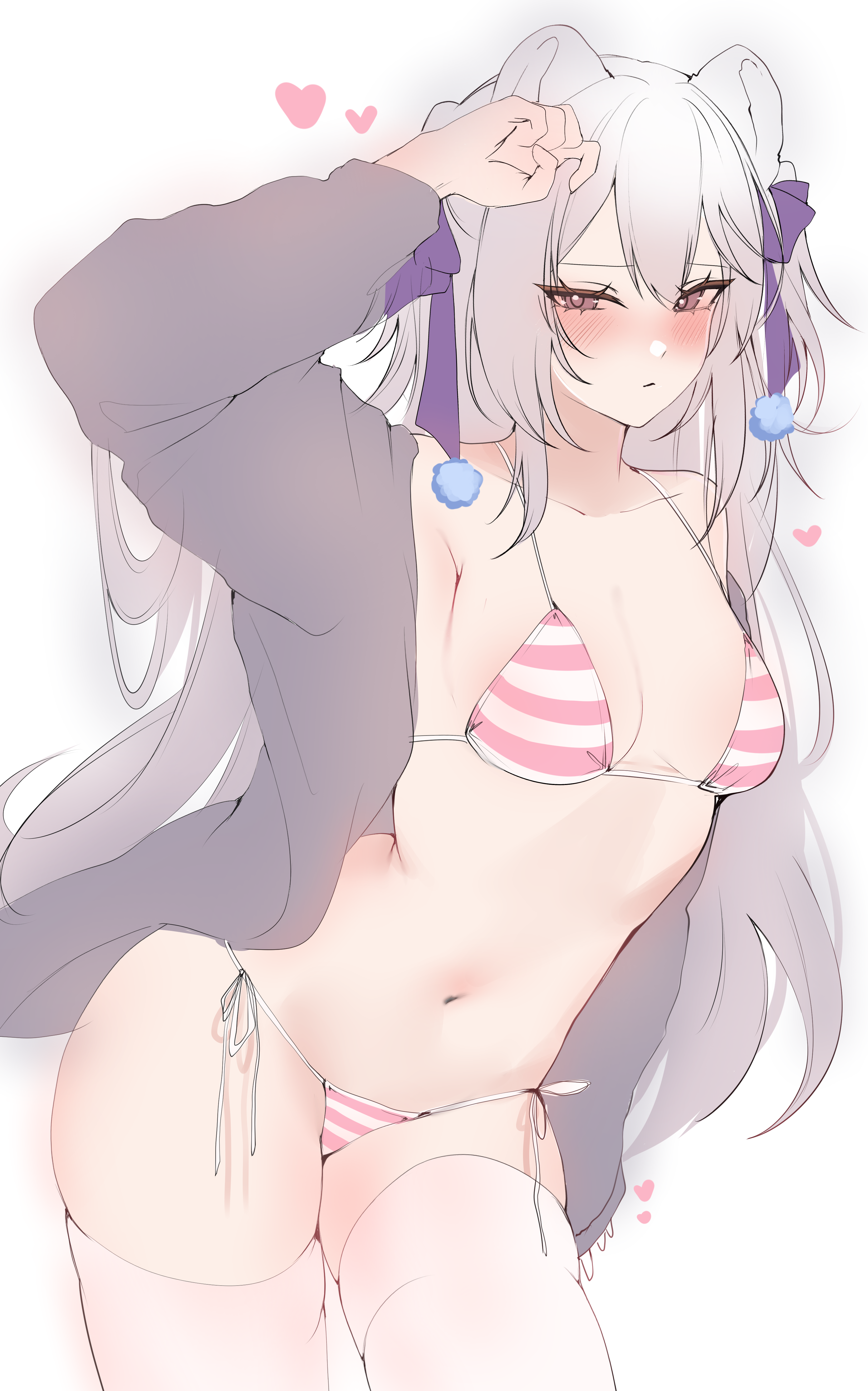 1girls, acedia, animal ears, arm up, armpit, bear, bear ears, bear girl, big breasts, breasts, female, fuufie, indie virtual youtuber, medium breasts, polar bear, solo, squishy thighs, swimsuit, tagme, thigh highs, virtual youtuber, vtuber, white hair