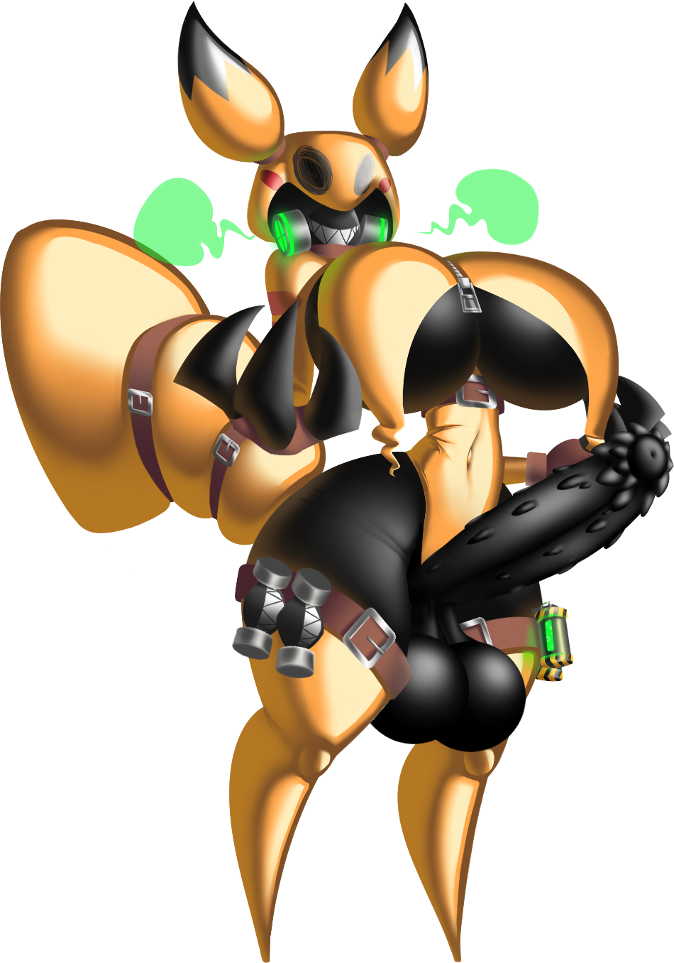 4_fingers animal_genitalia animal_penis anthro balls belt big_balls big_breasts big_penis big_tail black_body breasts clothing costume drawn_on_face ears_up equine_genitalia equine_penis fingers gas gas_canister gas_grenade gas_mask generation_7_pokemon genitals green_gas hi_res humanoid inflatable latex latex_clothing latex_skinsuit mask mimikyu nintendo open_zipper penile_spines penis pokemon pokemon_(species) pose reflective saggy_balls sillyseacreatur simple_background skinsuit small_waist solo standing suit tail tight_clothing trixie_(jarsti) under_boob wide_hips wide_smile yellow_clothing yellow_suit zipper