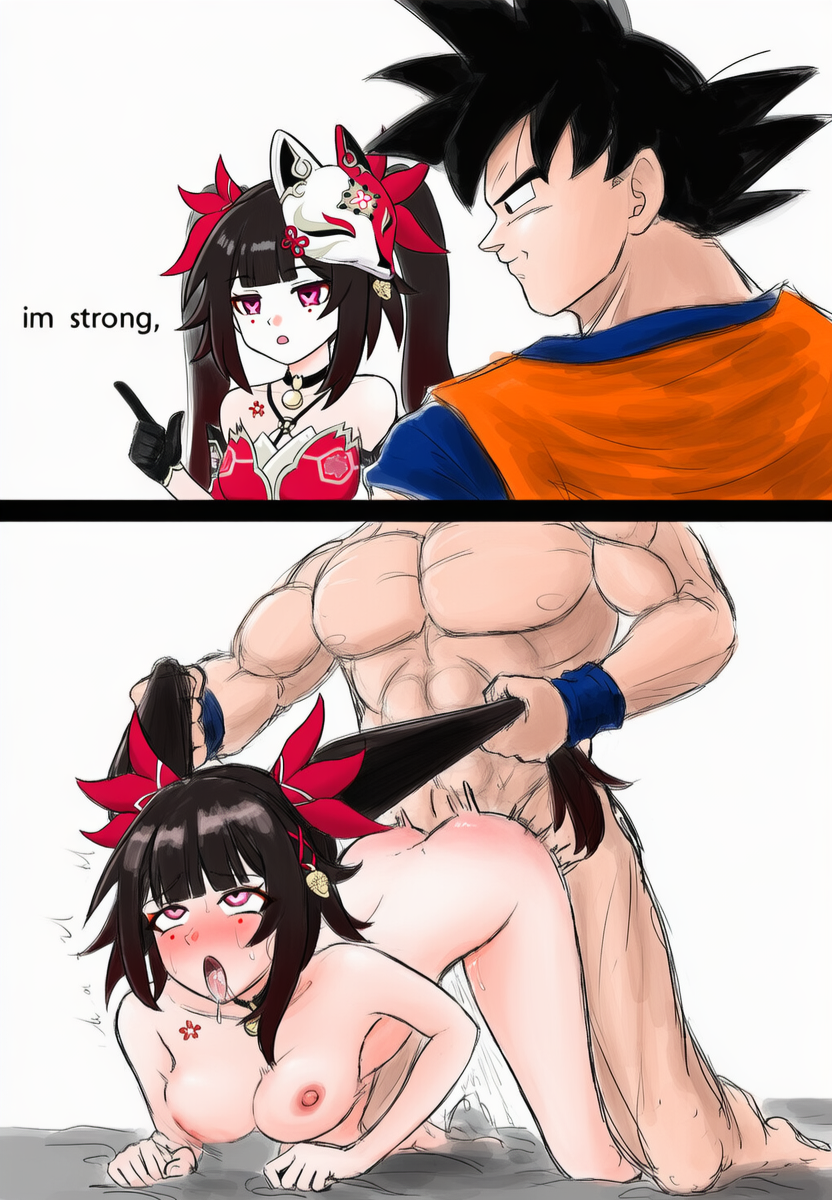 1boy 1girls artist_request backshots crossover defeated defeated_heroine dragon_ball female fucked_from_behind fucked_senseless fucked_silly honkai:_star_rail honkai_(series) hoyoverse instant_loss_2koma male mihoyo rape raped sex son_goku sparkle_(honkai:_star_rail) speech straight text