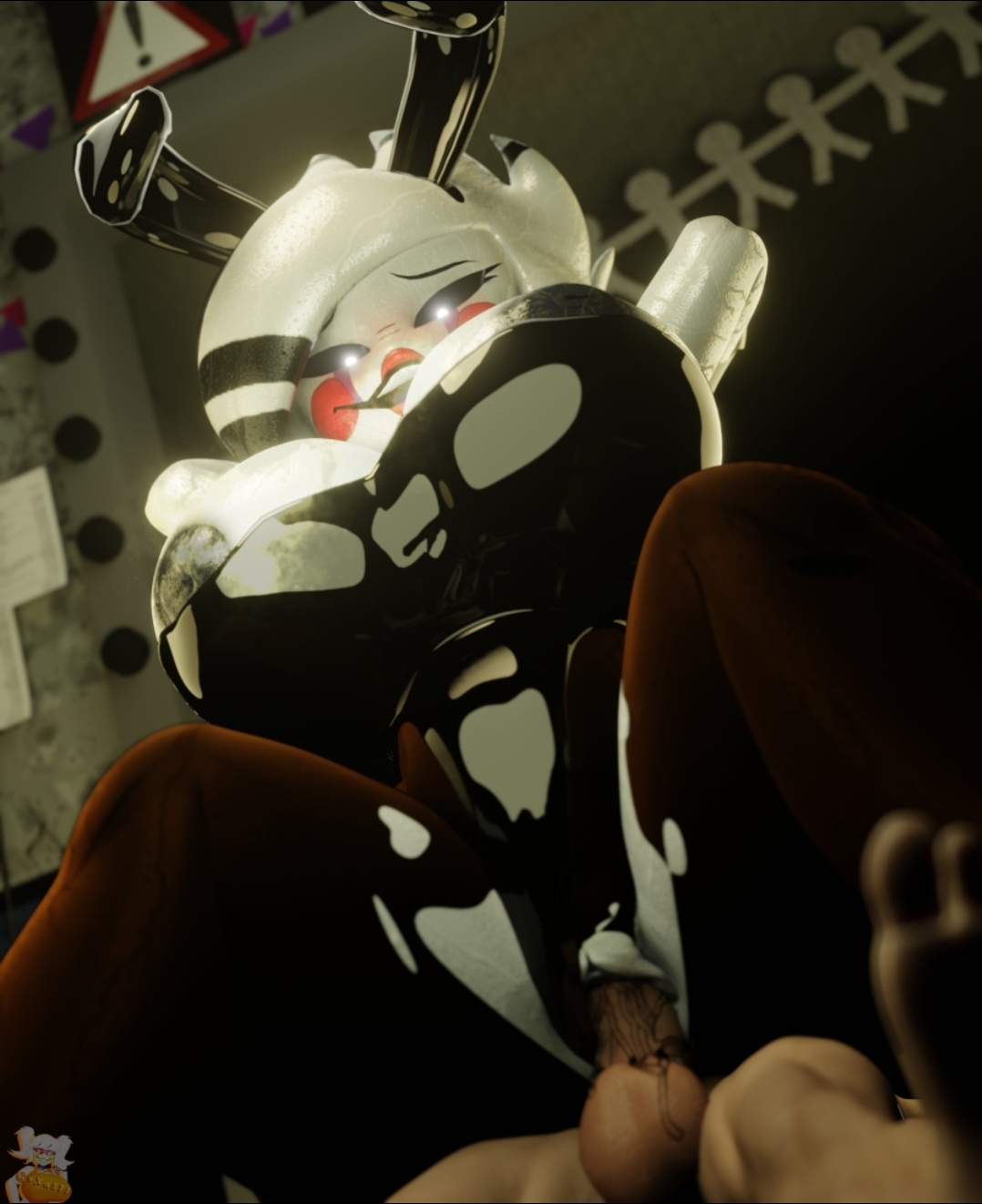 1girls, 3d, 3d (artwork), breasts, bunny ears, bunny girl, bunnysuit, cryptiacurves, fazclaire's nightclub, female, five nights at freddy's, fnaf2 location, fredina's nightclub, hands behind head, male, marie (cally3d), marie (cryptia), nipple slip, nipples, penetration, penis, puppet (fnaf), pussy, pussy juice, smug, stockings, straight, tagme, thick thighs, thighs, torn clothes, torn clothing, vagina, vaginal penetration, vxast, white body, white hair, white pupils, white skin