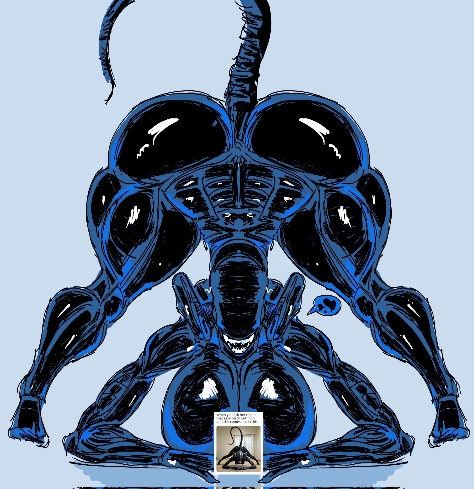 1girls, 2d, alien, alien (franchise), ass, breasts, female, female only, female xenomorph, fuxkoxide, jack-o pose, reference image, solo, solo female, thick ass, thick thighs, xenomorph, xenomorph tail
