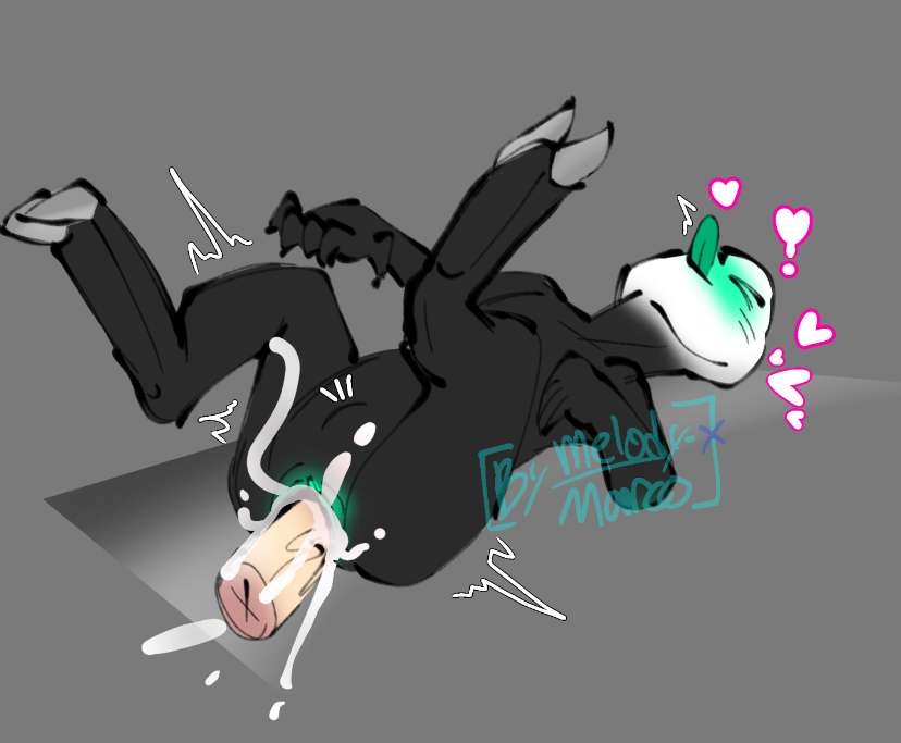 animal humanoid, artist signature, colored, cum in pussy, cum splatter, cuntboy, dick, die of death (roblox), disembodied penis, grey background, heart symbol, hoves, intersex, male, medso, penis, pursuer (die of death), pussy, roblox, roblox game, robloxian, self upload, stomach bulge, teal tongue, teal vulva, tongue out, watermark