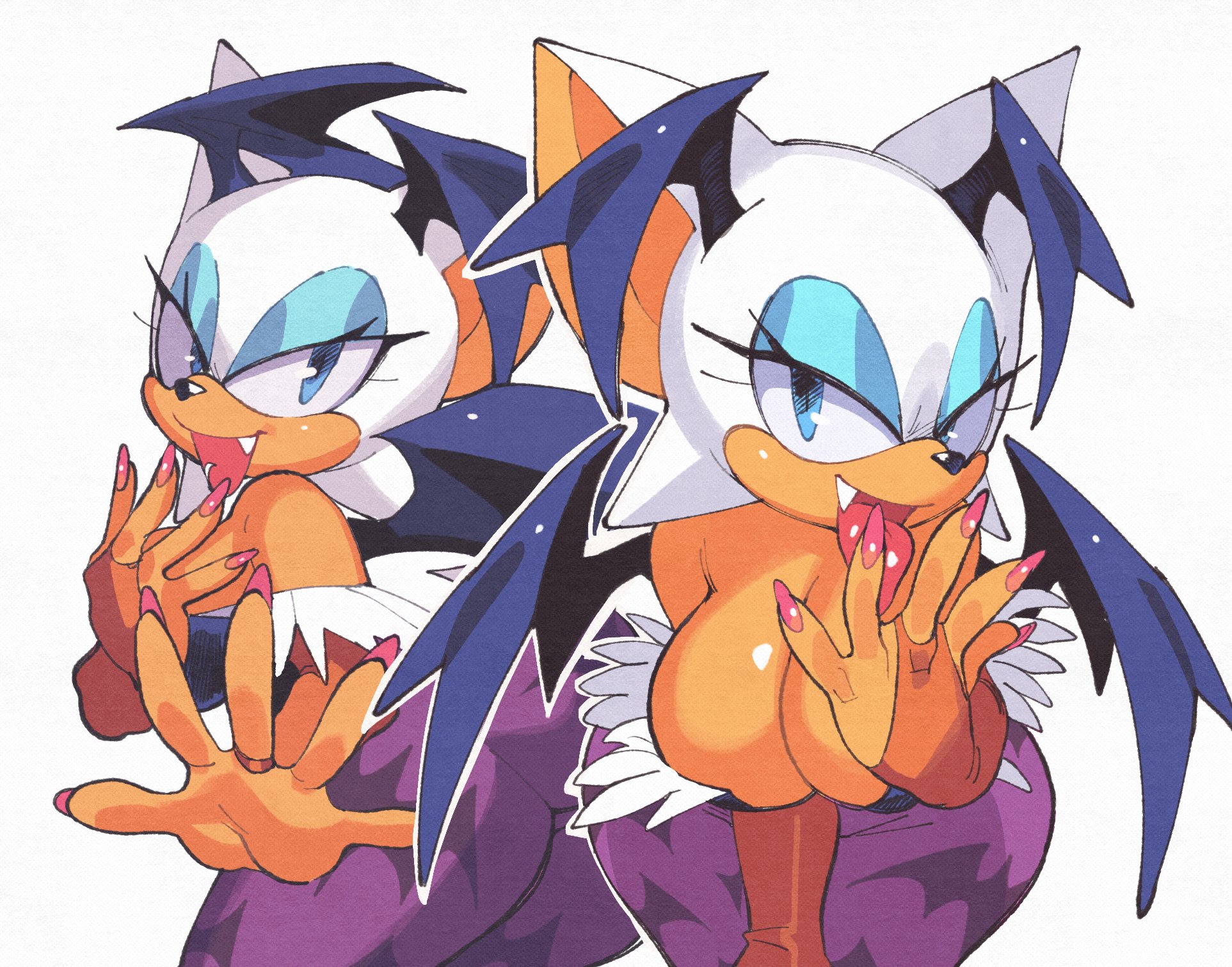 1girls, cleavage, darkstalkers, female, inkerton-kun, inkuusan, morrigan aensland (cosplay), posing, reference, rouge the bat, sonic (series)