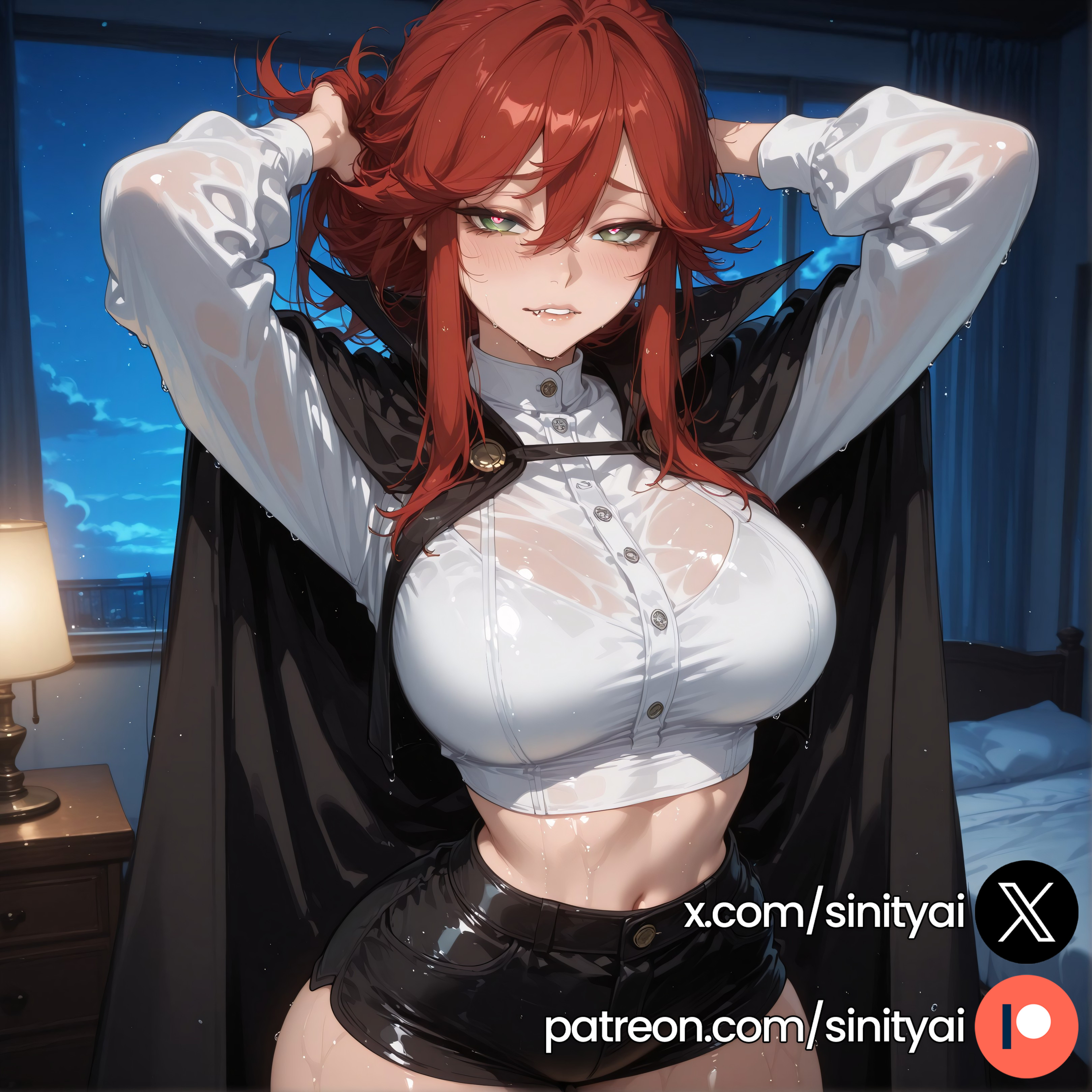 1girls, 2025, ai generated, ass, big ass, big breasts, breasts, female, gachiakuta, green eyes, halloween, halloween costume, hi res, high quality, high resolution, highres, huge ass, huge breasts, huge thighs, long hair, red hair, riyou reaper, sinity, small waist, thick thighs, thin waist
