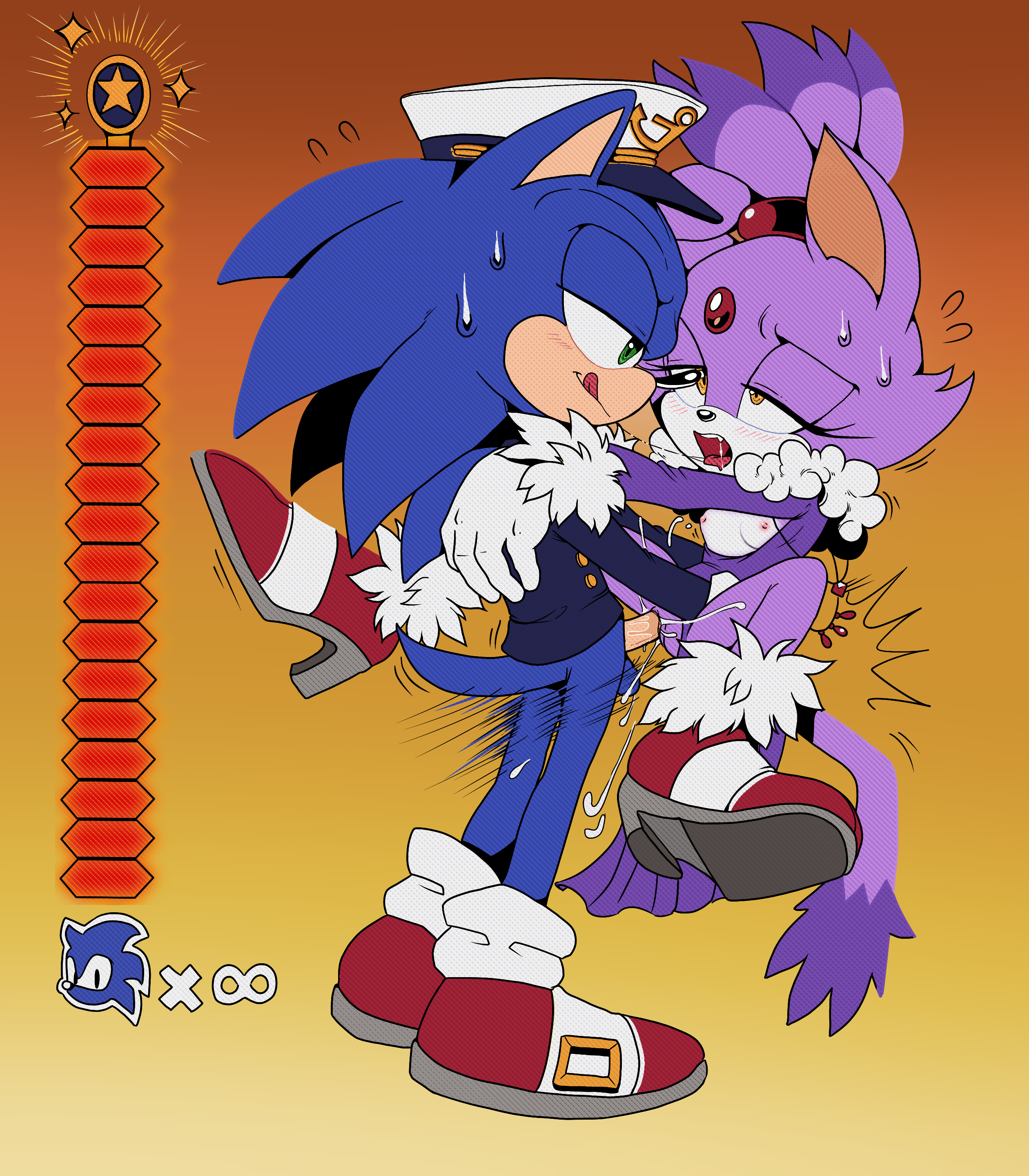 1boy, 1girls, against wall, ahe gao, alternate costume, arborialrodent, blaze the cat, blush, breasts, female, fucked silly, gameplay mechanics, male, pussy, pussy juice, saliva trail, sega, shaking, small breasts, sonic (series), sonic rush, sonic the hedgehog, speed lines, sweat, the murder of sonic the hedgehog, tongue out, vaginal penetration