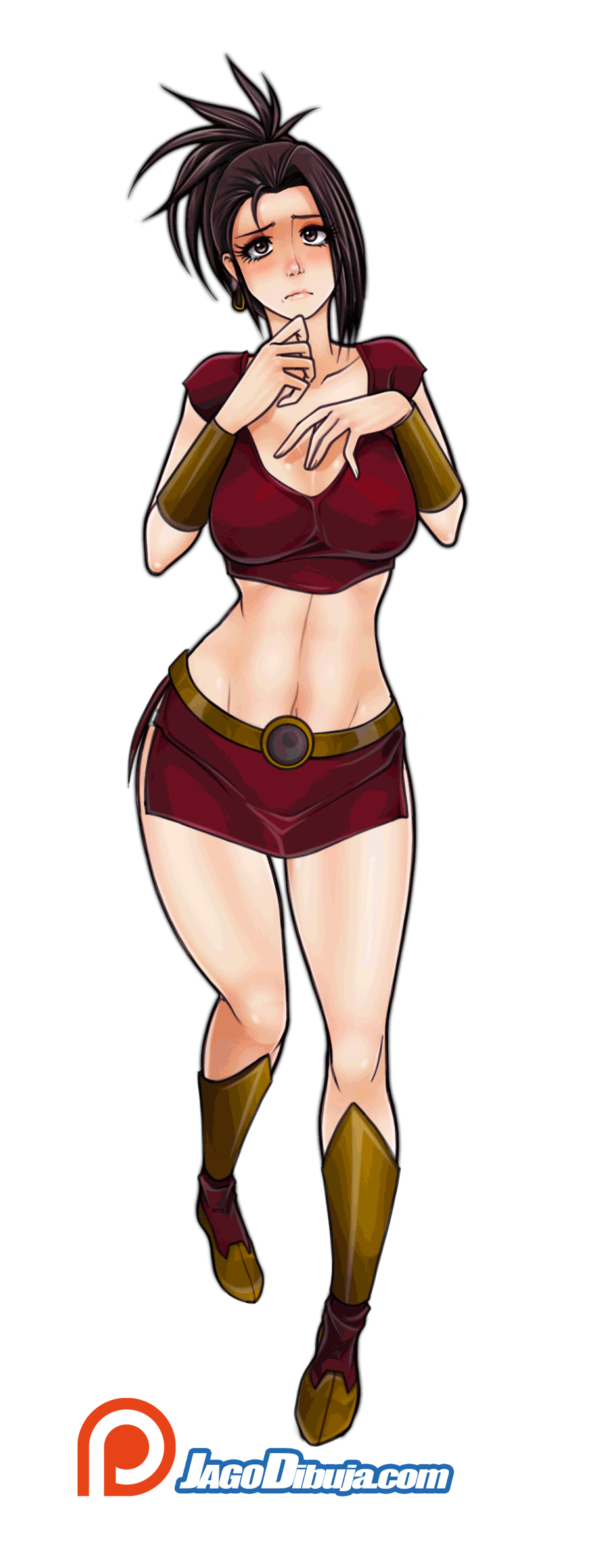 1girls, adult swim, animated, black eyes, black hair, boots, breasts, dark hair, dark skin, dark-skinned female, dragon ball, dragon ball super, earrings, female, jago dibuja, kale, ponytail, saiyan, short hair, spiky hair, toonami