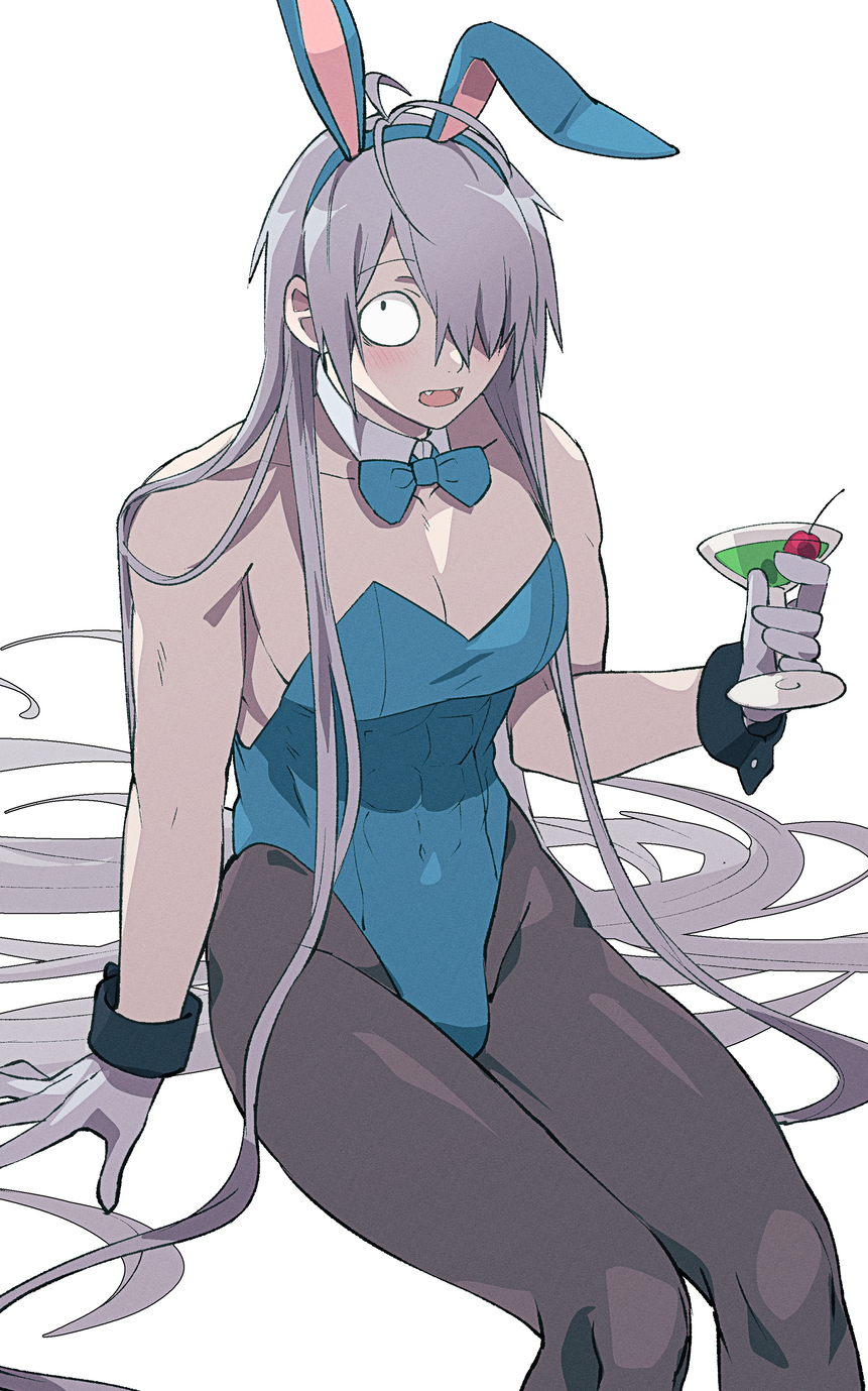 alternate_costume androgynous big_pecs blush bulge bunny_ears bunnysuit crossdressing dilf drink fangs gegege_no_kitarou ghost_boy grey_hair hair_over_one_eye kitarou_tanjou_gegege_no_nazo long_hair long_hair_male looking_at_viewer male male_only male_playboy_bunny martini masculine_crossdresser medama_oyaji_(human) muscular muscular_male open_mouth pale-skinned_male pale_skin pantyhose pecs pectoral_cleavage sitting solo tnk_tmtm very_long_hair white_gloves wide_eyed