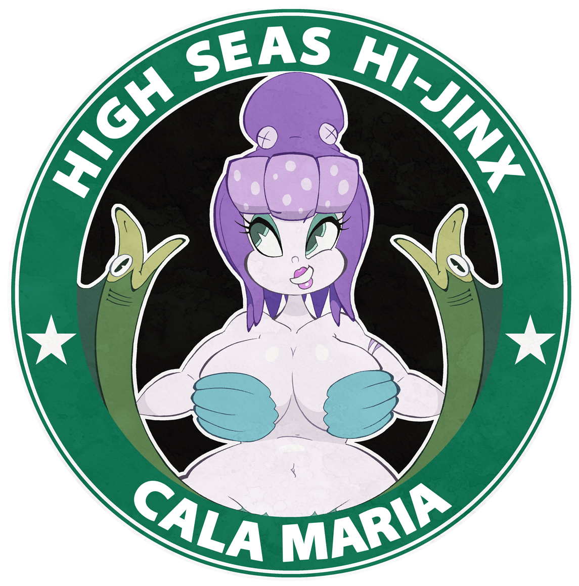 1girls, bcdickchix, bcfuta, big breasts, breasts, brendancorris, busty, cala maria, chubby female, cuphead (game), curvy, female, giantess, huge breasts, merfolk, mermaid, pinup, purple body, seashell bra, starbucks, starbucks siren, tentacle hair, video games, voluptuous, wet, wide hips