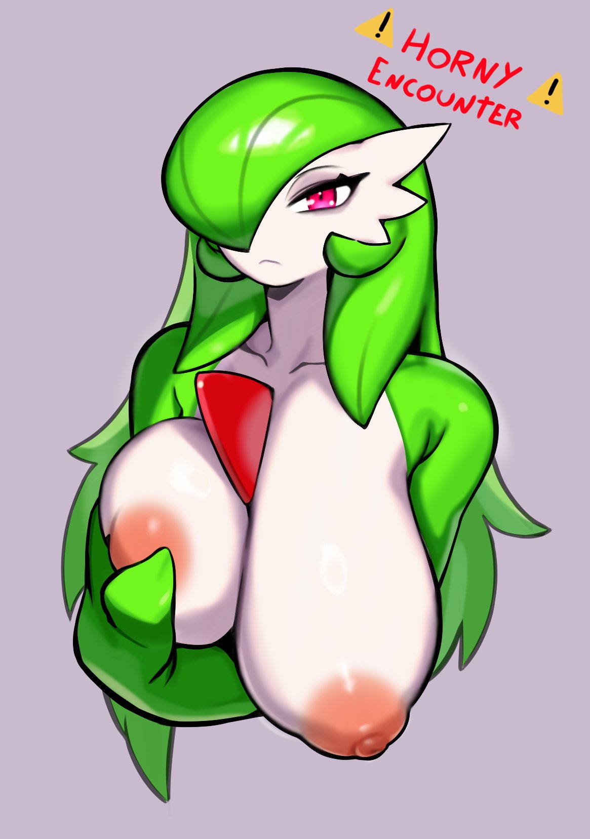 1girls, 2:3, areola, big areola, big breasts, breast grab, breasts, breasts bigger than head, bust portrait, disembodied hand, eyelashes, female, front view, gardevoir, generation 3 pokemon, genitals, green body, green hair, grey background, hair, hair over eye, hand on breast, hi res, holding breast, huge breasts, humanoid, long hair, lovelymobcorp, nintendo, nipples, nude, pink areola, pink nipples, pokemon, pokemon (species), red eyes, simple background, solo, voluptuous, voluptuous female, white body