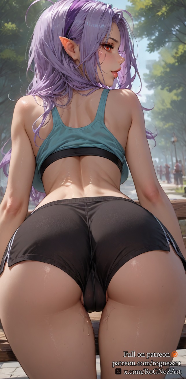ahoge, ai generated, ass, blush, breasts, completely nude, curly hair, female, female only, half updo, large, long hair, looking at viewer, nipples, nude, open mouth, pink eyes, purple hair, red eyes, rognezart, solo, thigh gap, thighs, vivian (zenless zone zero), vivian banshee, zenless zone zero