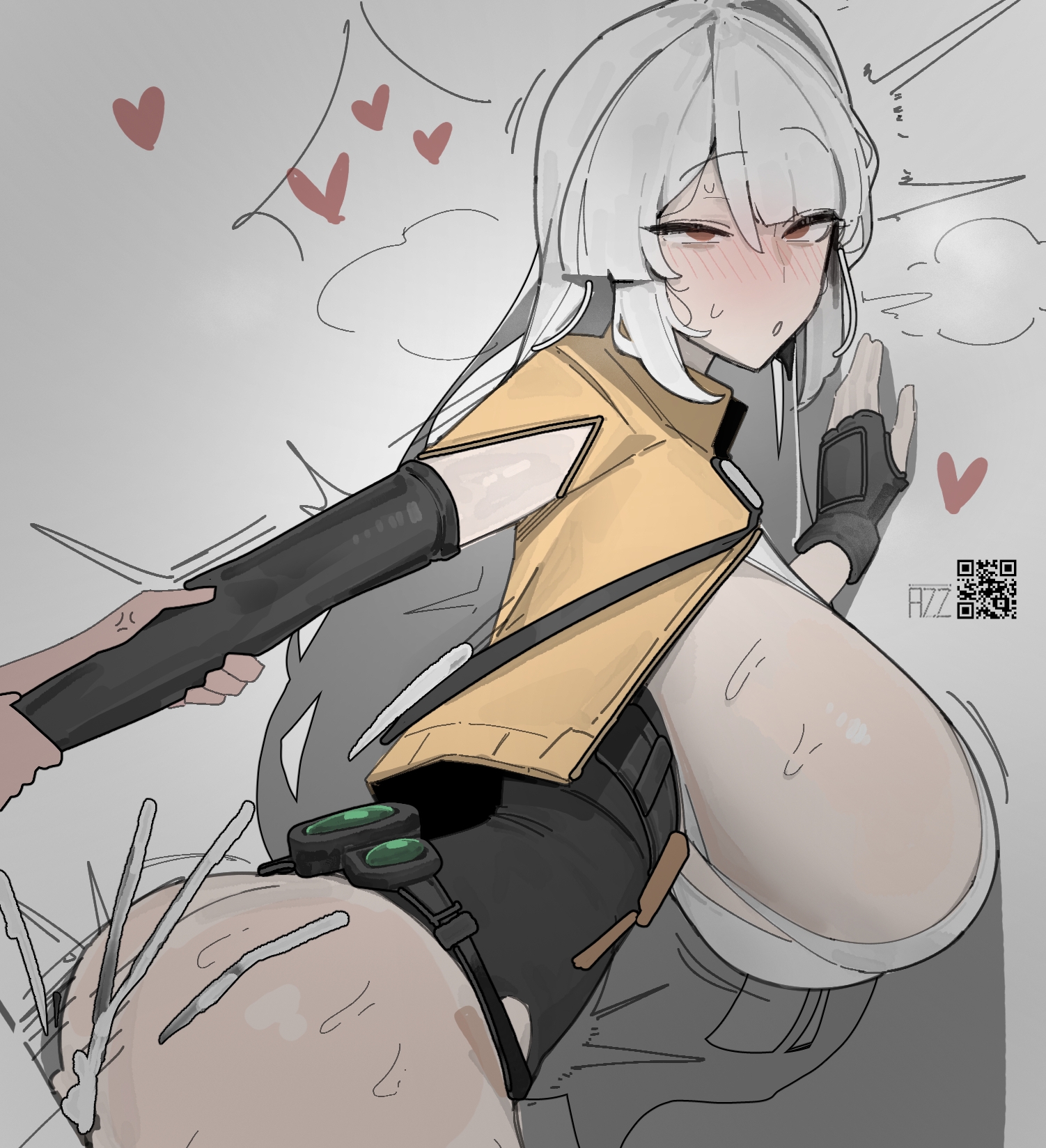 1boy1girl, 2026, arm grab, ass, azz0422, big breasts, blush, breasts, clothed, clothing, color, colored, cum, cum drip, cum inside, digital media (artwork), female, hair, heart, hi res, hoyoverse, huge breasts, light skin, light-skinned female, long hair, male, male/female, mihoyo, open mouth, orange eyes, orgasm, sex, sex from behind, simple background, sweat, sweatdrop, video game character, video games, white background, white hair, wise (zenless zone zero), yixuan (zenless zone zero), zenless zone zero