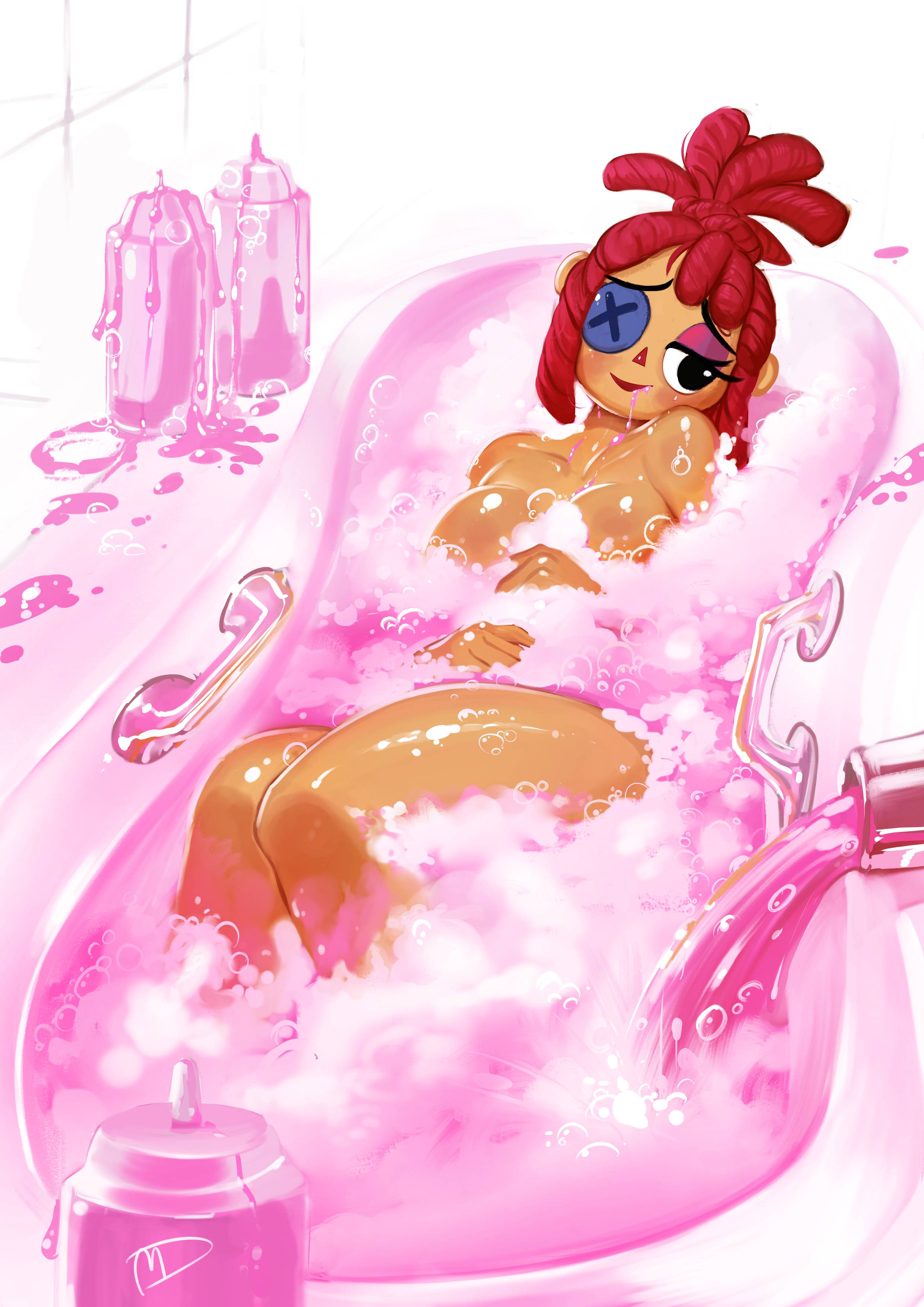 bathtub, casual, drunk or something ragatha (the amazing digital circus), female, glitch productions, megadraws24, ragatha, ragatha (tadc), ragatha (the amazing digital circus), sauce that makes you stupid, sketch, solo, stupid sauce, tagme, the amazing digital circus, wholesome