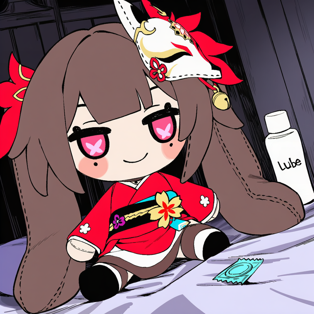 1:1_aspect_ratio ai-created animal_ears animal_mask bangs bell black_legwear black_thighhighs blush blush_stickers breasts brown_hair character_doll chibi closed_mouth clothing condom condom_packet_strip condom_wrapper doll female female female_only fox_mask guns_girlz_(series) hair_ornament heart heart-shaped_pupils honkai:_star_rail imminent_sex indoors kimono legwear long_hair long_sleeves looking_at_viewer lube lube_bottle mask mask_on_head mole mole_under_eye obi pink_eyes red_kimono robe sash shaddai sitting smile solo sparkle_(doll)_(honkai:_star_rail) sparkle_(honkai:_star_rail) stuffed_toy symbol-shaped_pupils thighhighs thighs tied_hair traditional_clothes twintails wafuku wide_sleeves
