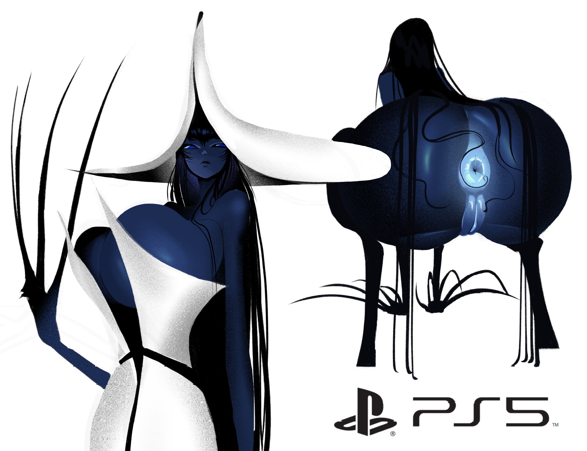 1girls, anus, ass, ass focus, big ass, big breasts, black hair, blue eyes, blue sclera, blue skin, blue skinned female, breasts, claws, dark hair, fat ass, female, female only, hind legs, long hair, lovettica, naked, nude, nude female, on all fours, playstation, playstation 5, presenting, presenting anus, presenting ass, presenting pussy, ps5, ps5-tan, pussy, rear view, sharp claws, sharp nails, solo, solo female, solo focus, sony, sony interactive entertainment, vagina