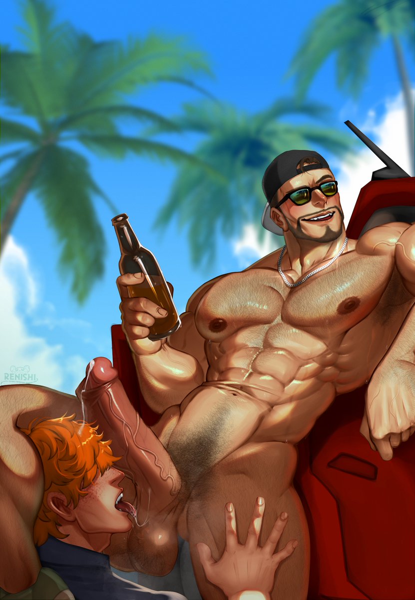 alcohol alcohol_bottle alcoholic_drink armpit_hair backwards_baseball_cap backwards_cap backwards_hat bara beard beer beer_bottle big_balls big_penis blowjob bottle chain_necklace clothed_male_nude_male cop criminal facial_hair gay grand_theft_auto grand_theft_auto_vi hair hairy hairy_armpits hairy_chest hairy_legs hairy_male hat huge_balls huge_cock jason_(gta) jason_duval jewelry leg_around_head leg_over_thigh licking licking_penis male male/male male_only necklace oral original_character outdoor outdoor_nudity outdoor_sex outdoors outdoors_nudity outdoors_sex police police_officer police_uniform policeman precum precum_drip precum_on_penis public public_nudity public_sex renishi9 saliva saliva_on_penis saliva_string saliva_trail shades sunglasses veins veiny_penis yaoi