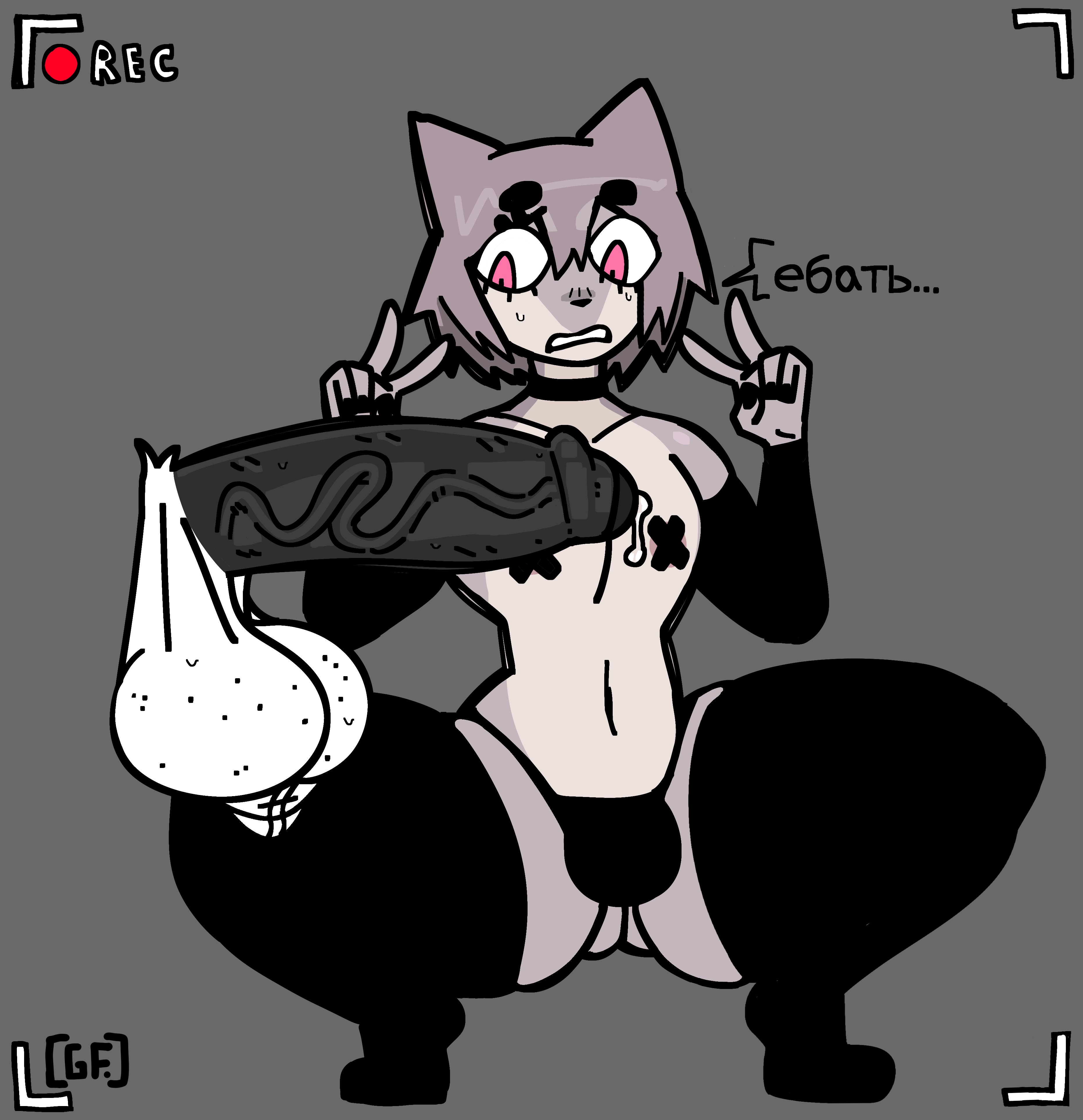 2boys, anthro, armwear, balls, balls clench, big balls, big penis, bulge, cat ears, cat tail, clothing, cock shock, curvaceous, curvy, curvy figure, dialogue, disembodied penis, domestic cat, erection, feline, femboy, furry, gay, ghostfuckrr, girly, grey background, huge balls, huge cock, huge penis, imminent sex, jesse (ghostfuckrr), large penis, legwear, male, male only, mostly nude, nipple tape, panties, peace sign, penis, pink eyes, precum, precum string, recording, russian text, sasha (xarop77), slim waist, squatting, stockings, tail, tape, testicles, testicles clench, text, thick thighs, translated, veiny balls, veiny penis, veiny testicles, voluptuous, voluptuous male, wide eyed, wide hips