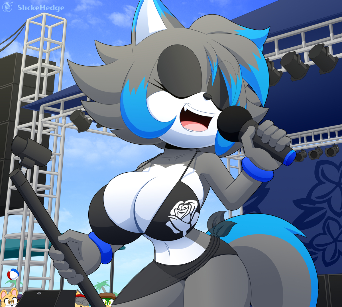 1girls, anthro, big breasts, bikini, bikini top, breasts, cleavage, clothed, clothing, eyebrows, eyelashes, eyes, female, female focus, female only, fur, furry, oc, original character, sega, slickehedge, sonic (series), sonic the hedgehog (series), tanisha (razortoshiba), tanisha (slickehedge)