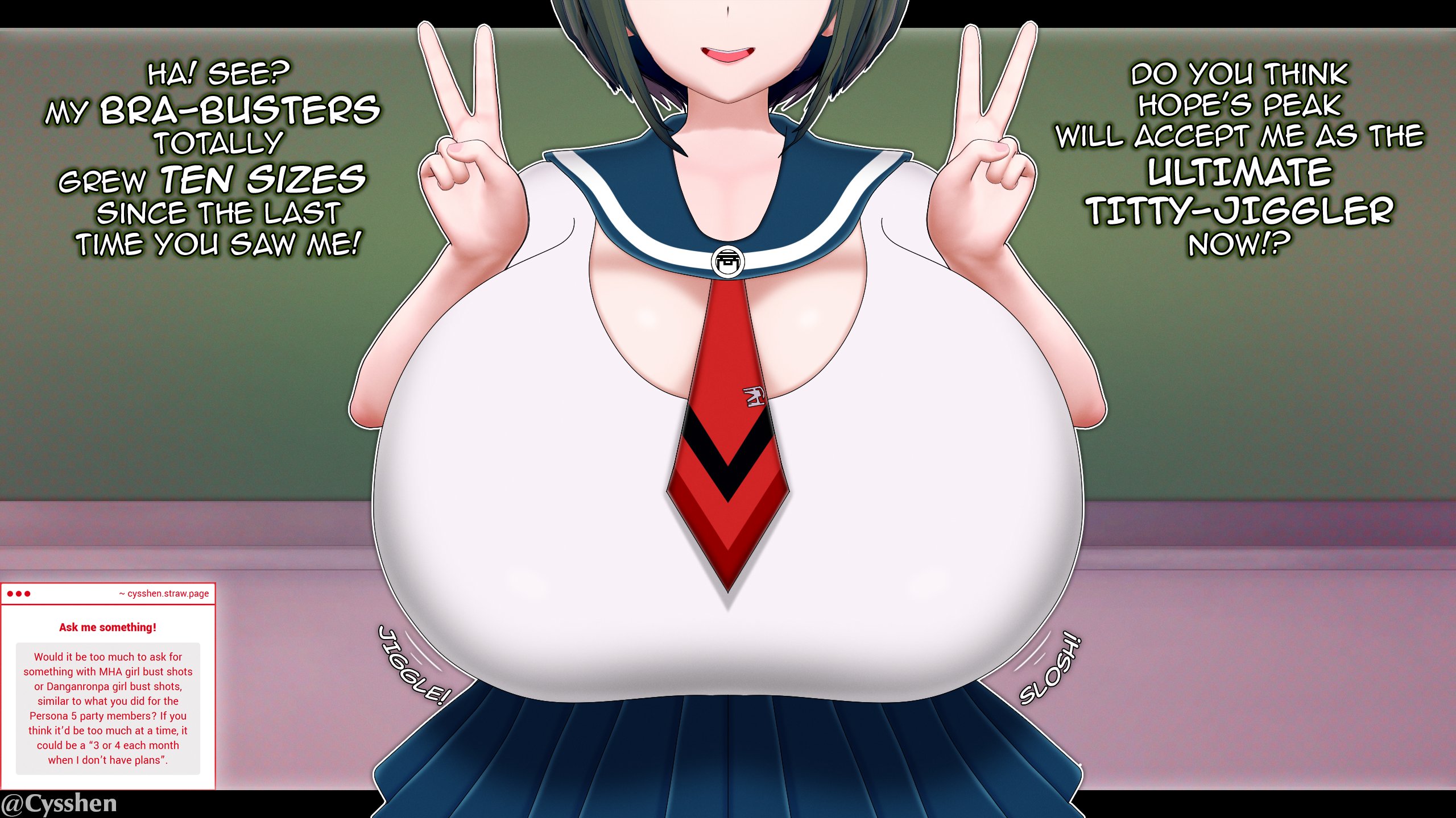 1girls, 3d, 3d (artwork), ask blog, big boobies, big boobs, big breasts, big tiddies, big tits, big titties, boob jiggle, boobies, boobx, breast jiggle, breasts, cyshen, danganronpa, danganronpa ultra despair girls, dialogue, enormous boobies, enormous boobs, enormous breasts, enormous tiddies, enormous tits, enormous titties, female, female only, gigantic boobies, gigantic boobs, gigantic breasts, gigantic tiddies, gigantic tits, gigantic titties, huge boobies, huge boobs, huge breasts, huge tiddies, huge tits, huge titties, hyper, jiggling boobs, jiggling breasts, jiggling tits, kumaccino, light-skinned female, naegi komaru, sloshing breasts, text, tiddies, tits, titties, top heavy