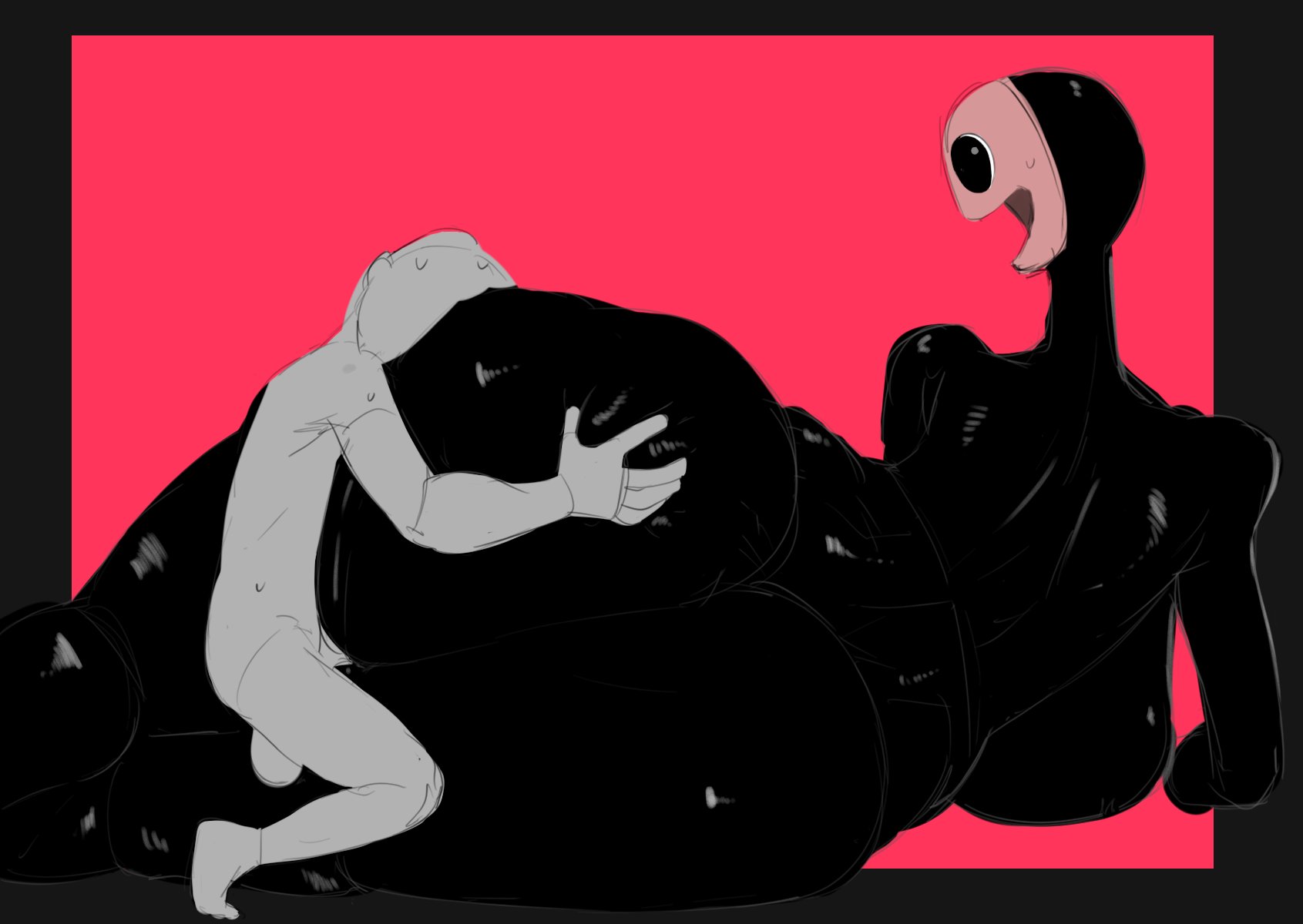 1boy, 1girls, elder mimic (vita carnis), female, hastur (artist), hasturart, human, male, mimic (vita carnis), monster, nightmare waifu, non-human, short male, tall, tall female, thekaos23, very tall, very tall female, vita carnis
