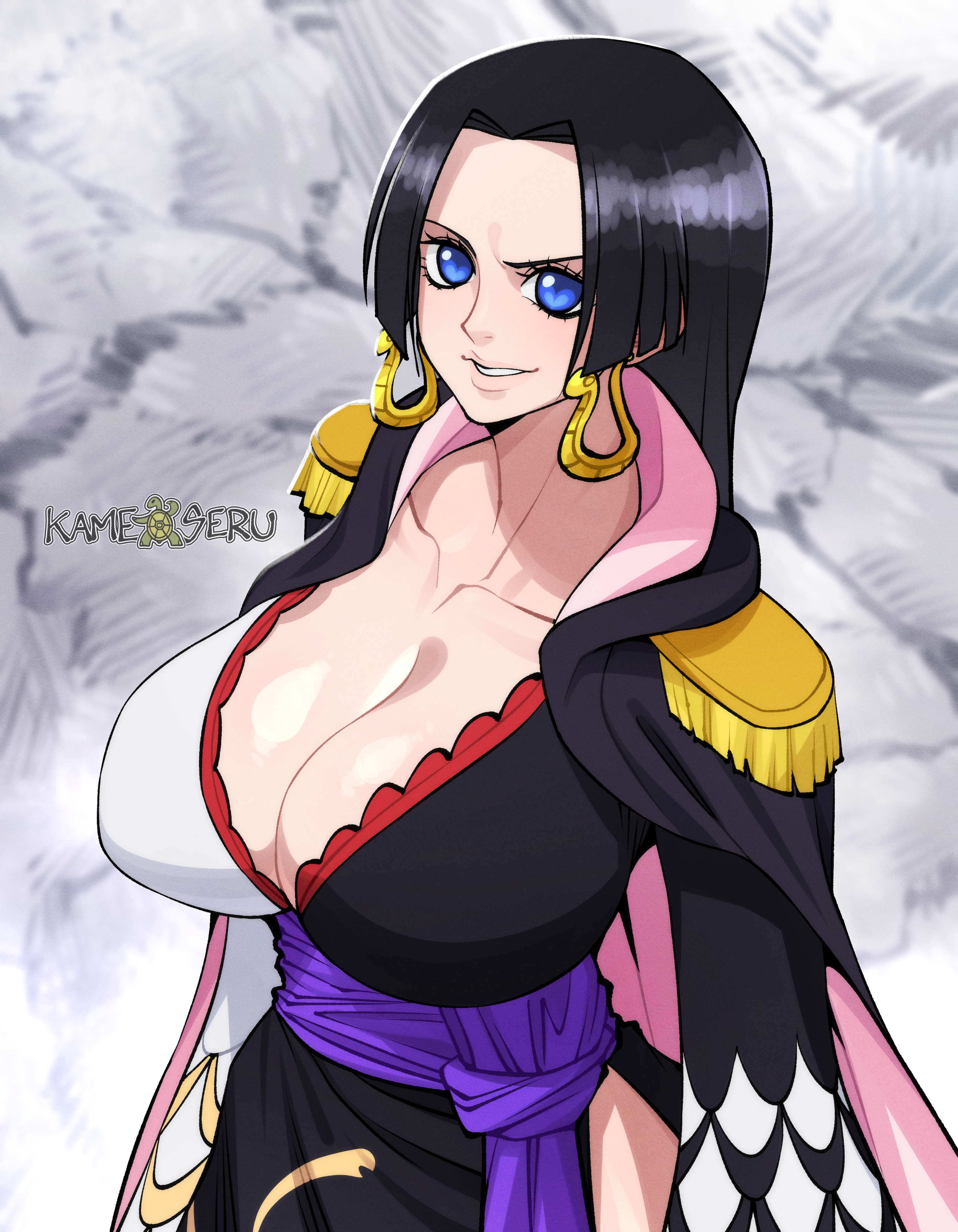 1girls, black hair, black-haired female, boa hancock, breasts, clothing, female, female only, kamekuzu, kameseru, large breasts, one piece