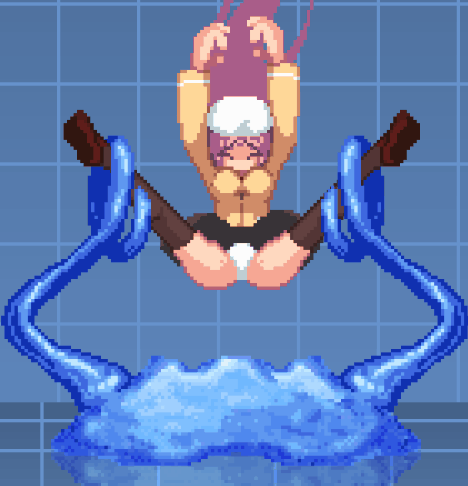 animated, breasts, closed eyes, cum in pussy, double penetration, heroine (dra+koi), interspecies, long hair, m.u.g.e.n, monster, monster on female, open mouth, pink hair, pixel art, slime (mugen), spread legs, tentacle, tentacle in ass, tentacle in pussy, thigh highs, thighs, vagina, vaginal insertion, vaginal juices, vaginal masturbation, vaginal penetration
