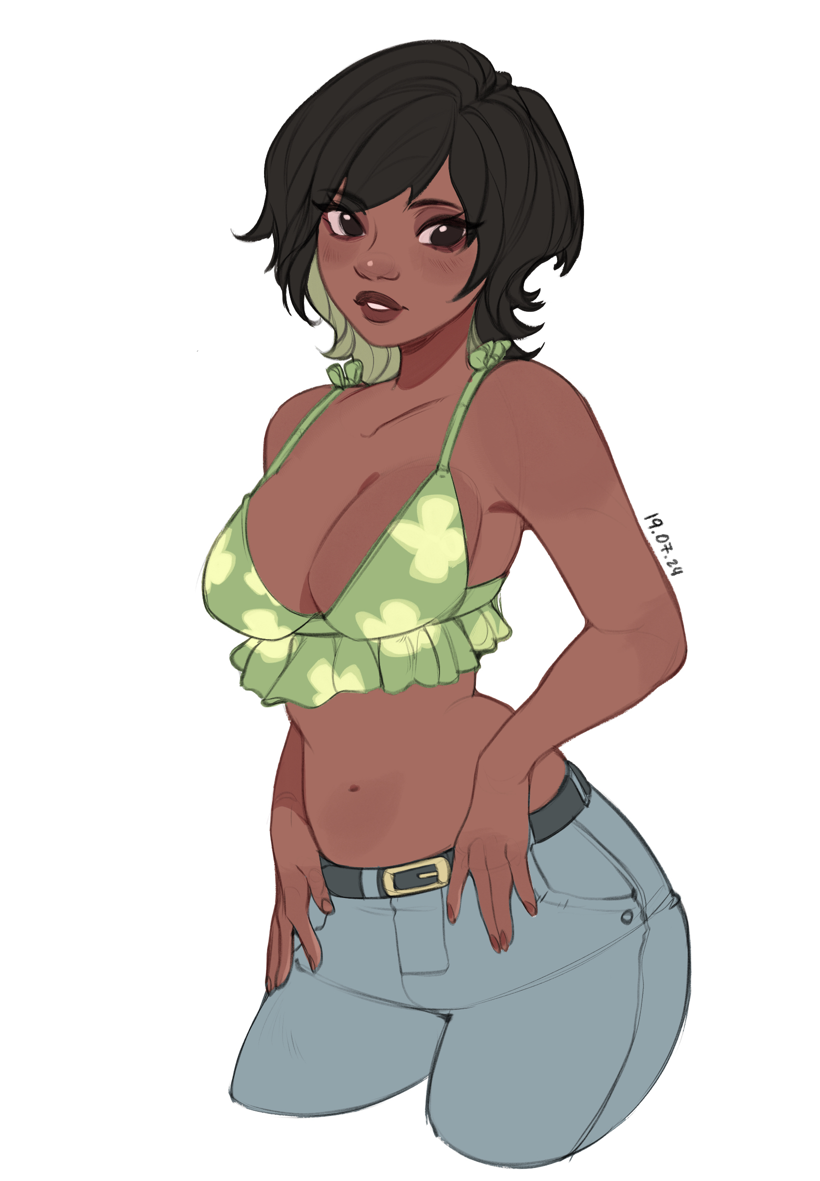 1girls, andrea (kamii momoru), breasts, brown skin, dark skin, dark-skinned female, female, kamii momoru, original, original character, short hair