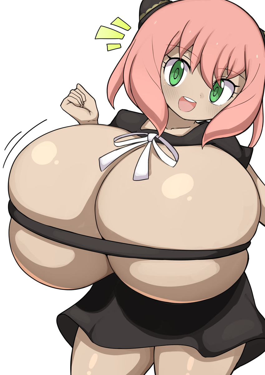 1female 1girls aged_up anya_forger big_breasts blush breasts cleavage clothed clothing cute female female female_focus female_only jaga334 jorenran pink_hair skirt spy_x_family