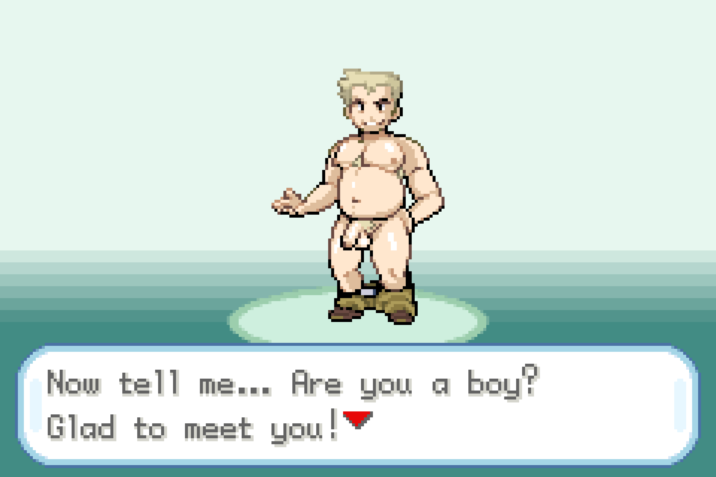 1boy balls chubby doctorhiruluk english_text flaccid male male_only male_pubic_hair mature_male naked naked_male nipples pants_down penis pixel_art pokemon professor_oak