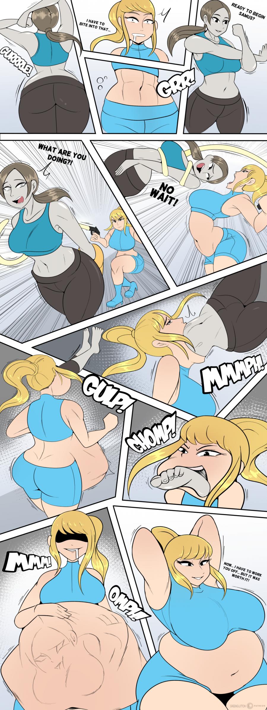 2020s 2024 2d 2d_(artwork) 2girls ass belly_bulge belly_expansion big_ass big_breasts blonde_female blonde_hair breast_expansion breasts clothed clothes clothing color colored comic comic_panel dat_ass digestion digestion_sequence digital_art digital_media_(artwork) english_text fully_clothed green_glutton gulp gulping gun highres holding holding_object holding_weapon human human_only human_pred human_prey light-skinned_female light_skin metroid nintendo oral_vore prey prey_in_mouth prey_outline prey_shaped_bulge same_size_vore samus_aran sequence silver_hair silver_skin stomach_bulge super_smash_bros. swallowed_whole swallowing text unhinged_jaw vore vore_sequence weight_gain_female wii_fit wii_fit_trainer wii_fit_trainer_(female) workout_clothes zero_suit_samus
