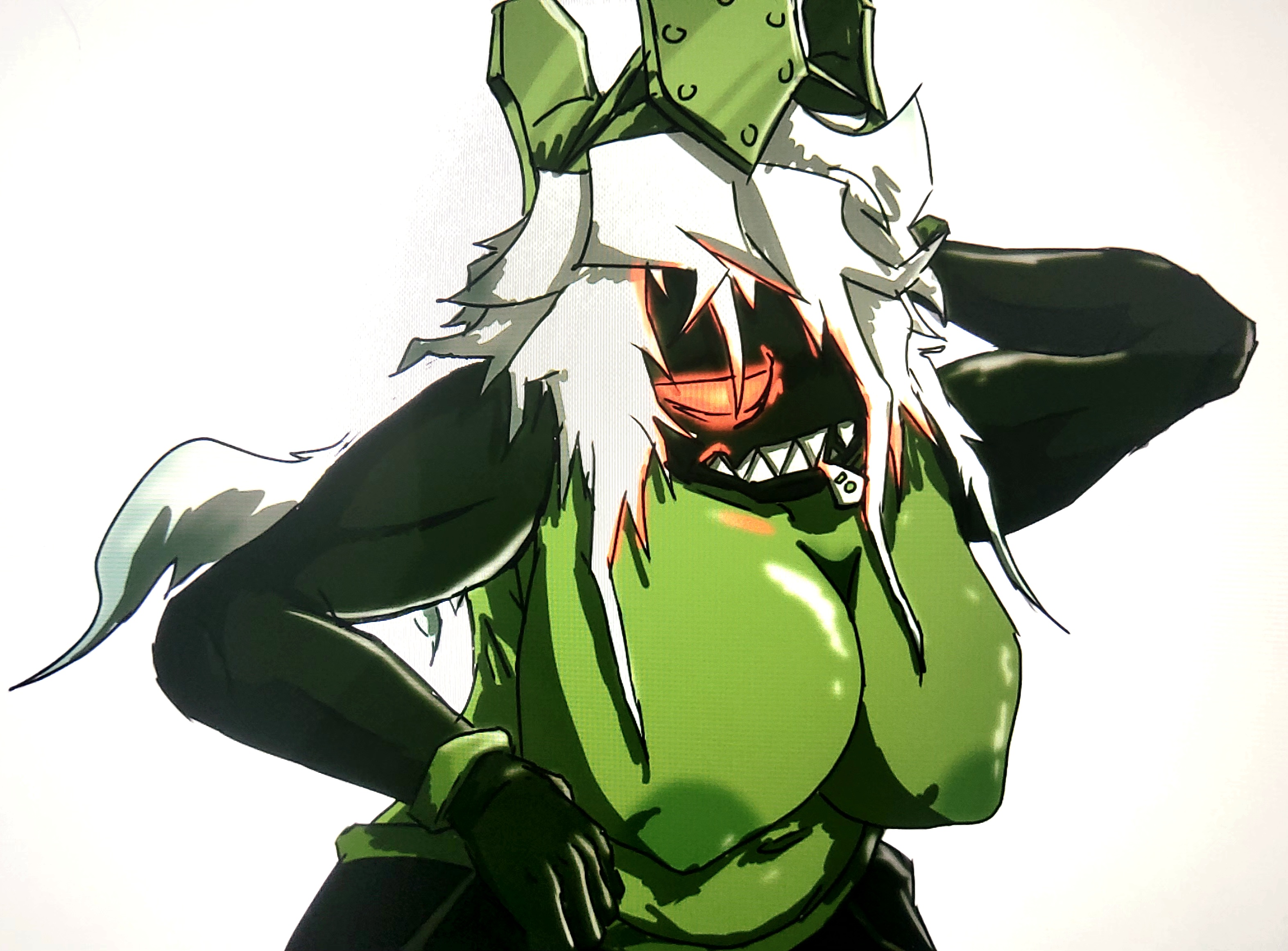 1girls, 1x1x1x1, 1x1x1x1 (forsaken), areolae, betrayed 1x1x1x1, black skin, breasts, crown, domino crown, female, female only, forsaken (roblox), genderfluid, green body, huge breasts, long hair, nipples, red eyes, roblox, roblox game, robloxian, rule 63, self upload, tagme, unnamednoob, white hair