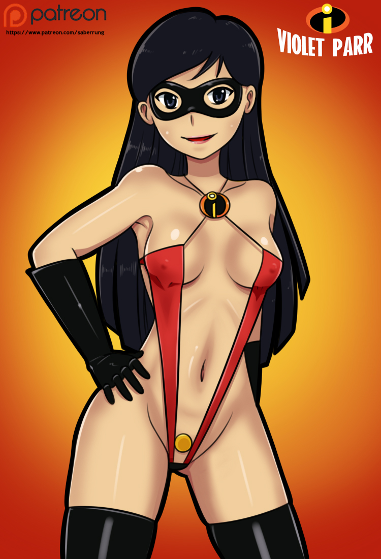 disney female mask pixar saberrung sling_bikini solo straight_hair the_incredibles thigh_boots violet_parr