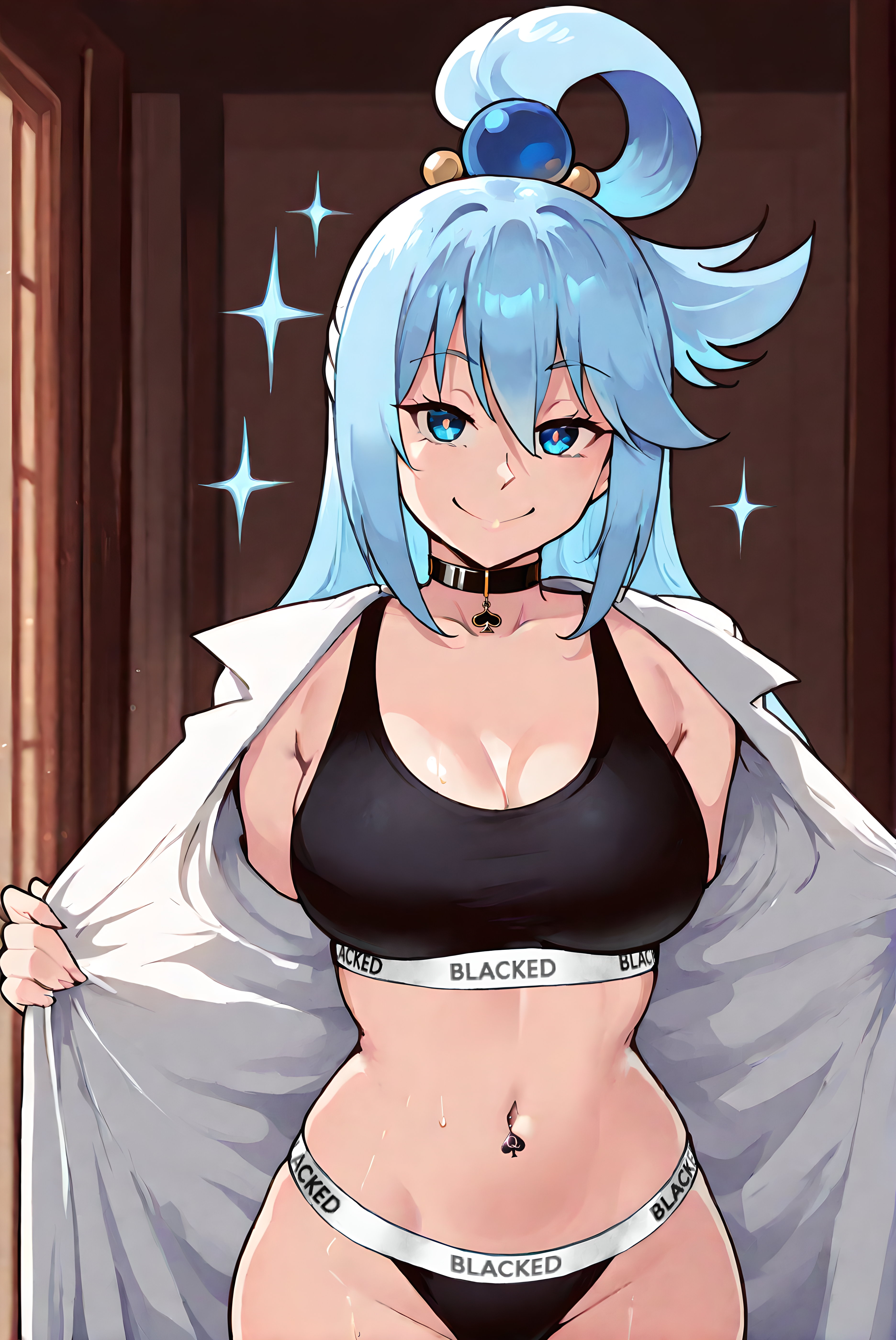 1girls, ai, ai assisted, ai generated, aqua (konosuba), bathrobe, bedroom, bedroom background, blacked, blacked clothing, blackedcommiss1, blue eyes, blue hair, breasts, curvy, curvy female, female, kono subarashii sekai ni shukufuku wo!, konosuba, large breasts, long hair, looking at viewer, smile, smiling, smiling at viewer, smirk, smirking at viewer, smug, smug face, solo, solo female, solo focus, voluptuous, voluptuous female