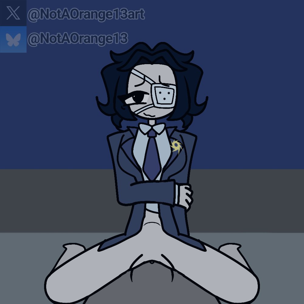 1:1, 1boy, 1girls, big breasts, black eyes, black hair, bluesky username, bottomless, breasts, dick, eye patch, female, forsaken (roblox), male, monitoring (deco*27), monitoring two time, notaorange13 (artist), official alternate costume, penis, penis in pussy, pussy, roblox, roblox game, robloxian, self upload, sex, tagme, tie, twitter username, two time (forsaken), watermark