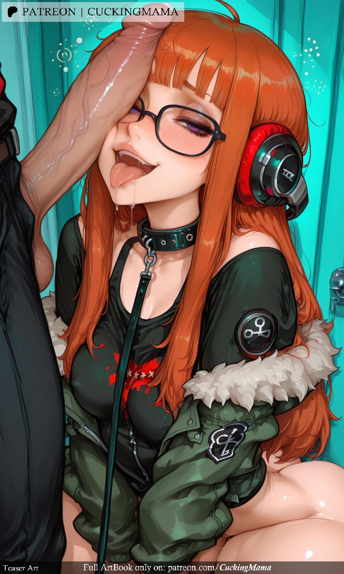 ai_generated bangs black-framed_eyewear blunt_bangs blush breasts clothes_pull collarbone covered_nipples cuckingmama cum erection eyebrows_visible_through_hair female foreskin fur-trimmed_jacket fur_trim glasses green_jacket handjob headphones headphones_around_neck huge_cock imminent_fellatio interracial jacket large_penis licking licking_penis long_hair long_sleeves medium_breasts open_fly open_mouth oral orange_hair penis penis_awe penis_on_face precum purple_eyes round_eyewear sakura_futaba shirt shorts shorts_pull solo_focus straight tagme testicles tongue tongue_out twitching_penis veins veiny_penis