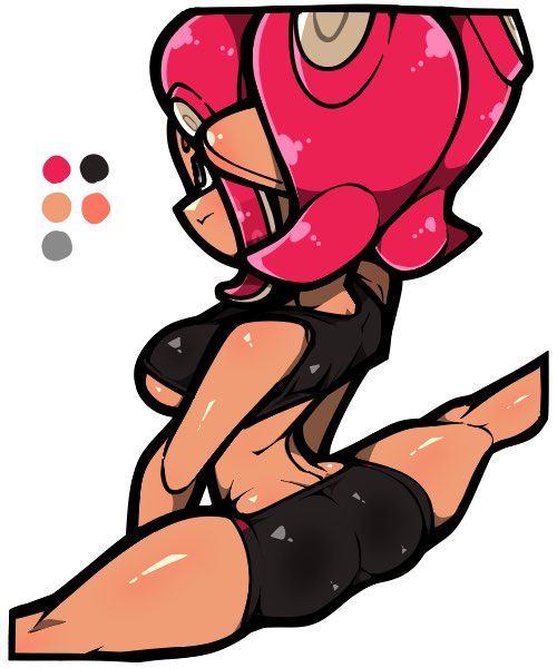 agent_8_(splatoon) big_ass big_breasts omoitukan2 short_shorts spats spats_shorts splatoon splits spread_legs underboob wide_hips