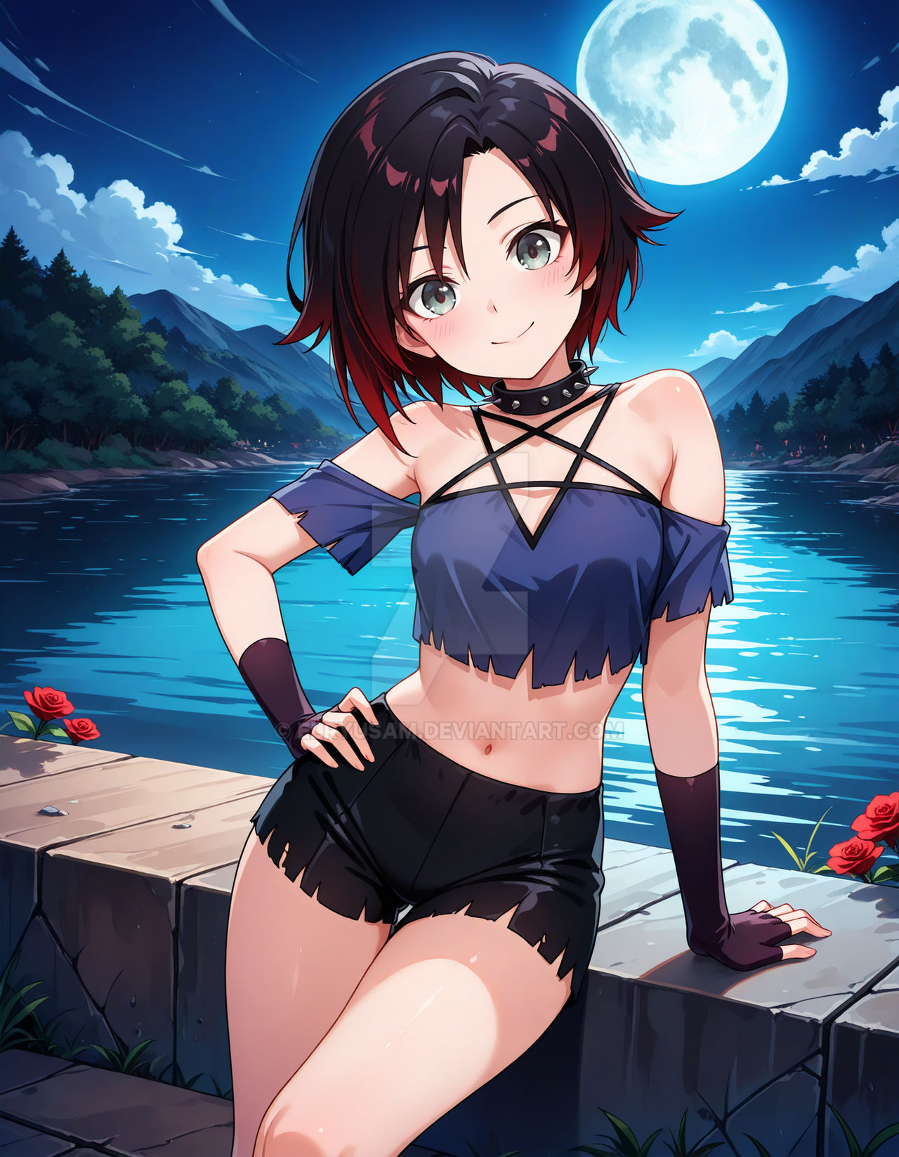 2025 ai_generated animated belly black_and_red_hair black_eyebrows cosplay cosplayer crunchyroll deviantart elryusam good_girl grey_eyes helluva_boss looking_at_viewer loona_(cosplay) loona_(helluva_boss) meta mouth_closed not_porn pink_cheeks rooster_teeth ruby_rose rwby smile_at_viewer smiling_at_viewer tummy tv_show vivziepop youtube