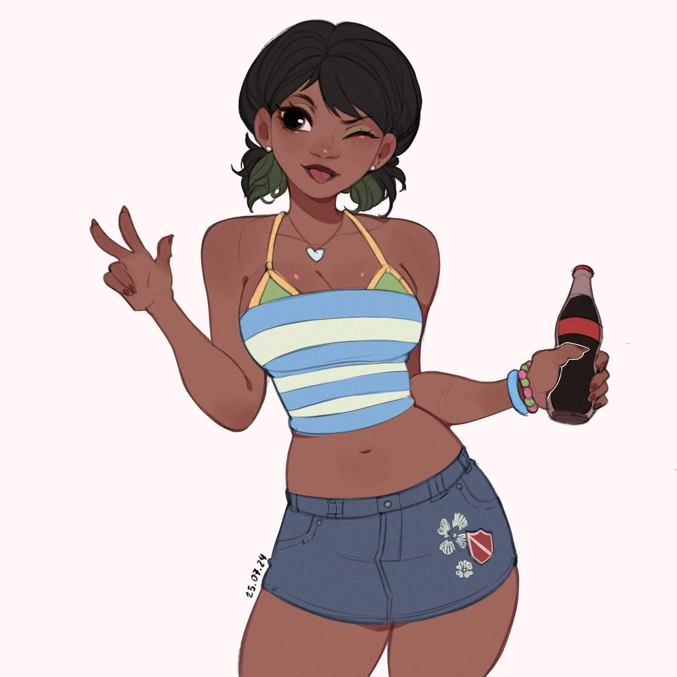 andrea (kamii momoru), brown skin, female, kamii momoru, not porn, original, original character, tongue, tongue out, winking eye
