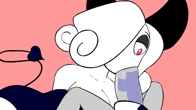 1boy, 1girls, 2016, animated, big breasts, biped, black clothing, black horn, black tail, blue penis, breasts, cleavage, clothed, clothing, demon, duo, erection, faceless male, fellatio, female, grey penis, hair, hair over eye, half-closed eyes, horn, humanoid, humanoid hands, humanoid penis, looking at another, looking at penis, loop, lying, male, male penetrating, male pov, multicolored penis, on back, on front, oral, oral penetration, partially colored, peculiart, penetration, penis, pink background, pink eyes, pov, short hair, simple background, small waist, solo focus, spade tail, stasia (oolongearlgrey), straight, succubus, succubus (oolongearlgrey), two-tone penis, white body, white hair