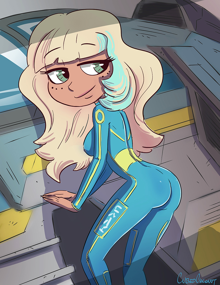 alternate hairstyle, ass, blonde hair, bodysuit, breasts, cubedcoconut, dark skin, disney, disney channel, disney xd, feisar, female, female only, freckles, jackie lynn thomas, long hair, solo, star vs the forces of evil, straight hair, tan-skinned female, white female, wipeout