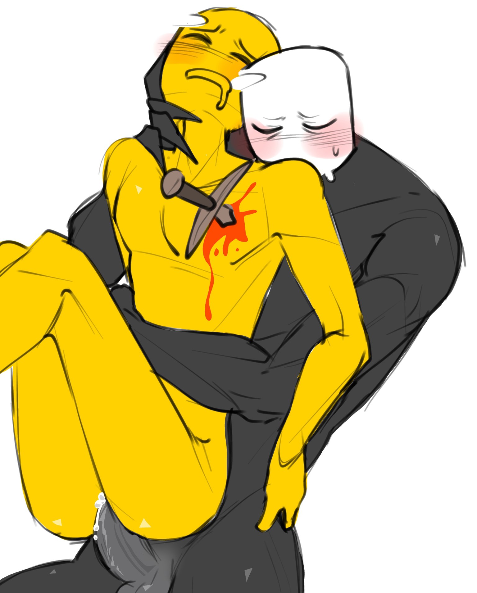 balls, blood, blush, closed eyes, die of death (roblox), impaled, mequot, nefarmal, nude, penis, pursuer (die of death), reverse stand and carry position, roblox, roblox game, robloxian, self upload, sex, sword, tagme