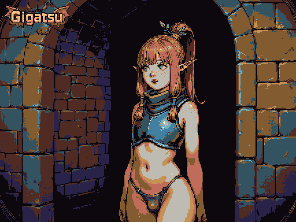 ai_assisted ai_generated animated animation armor aseprite_(artwork) dungeon elf elf_ears femboy gigatsu limited_palette panties penis_bulge pixel_animation pixel_art trap twitching